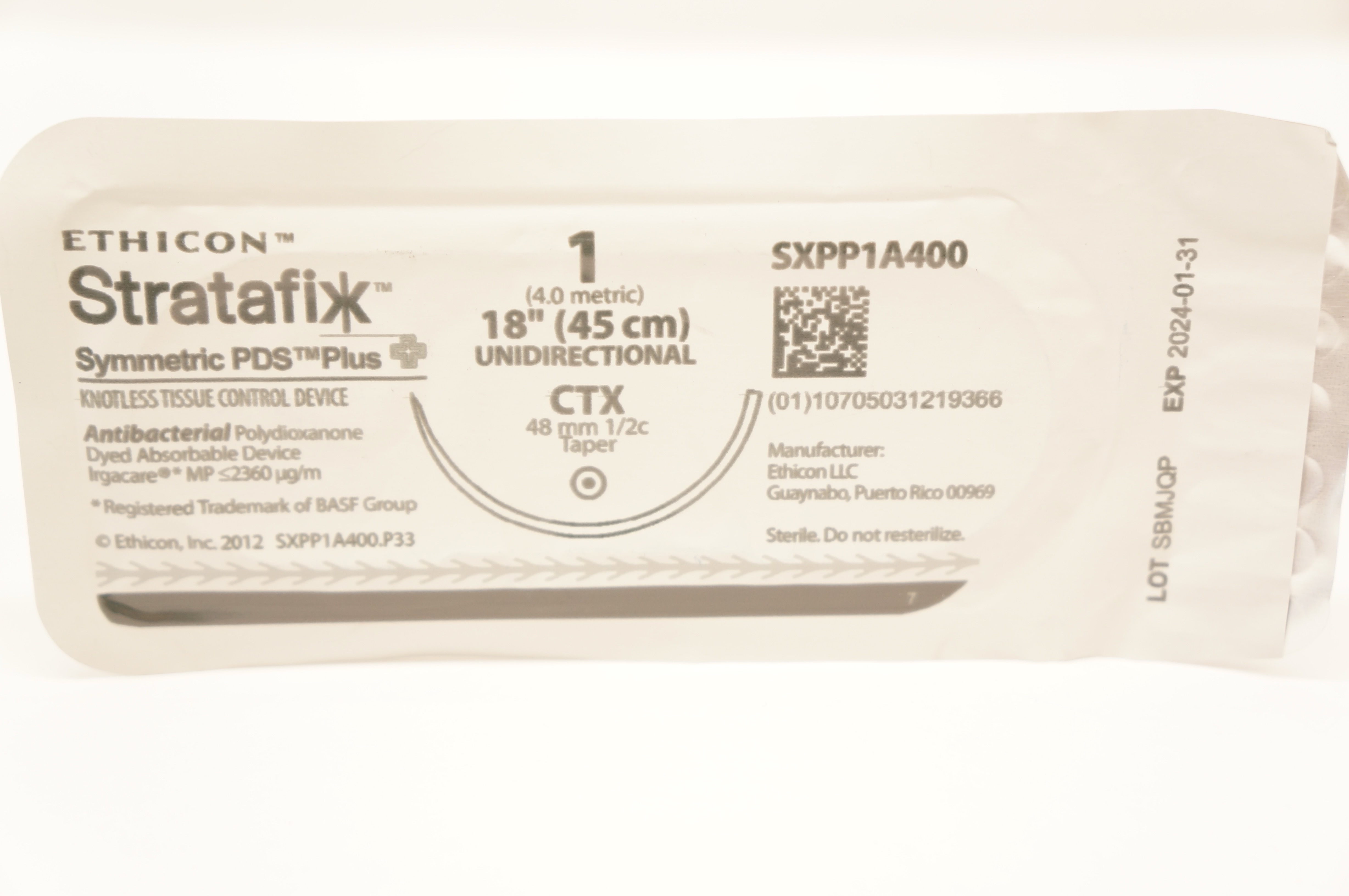 Ethicon SXPP1A400 1 Stratafix PDS Symmetric Plus CTX 48mm 1/2c Taper 18inch