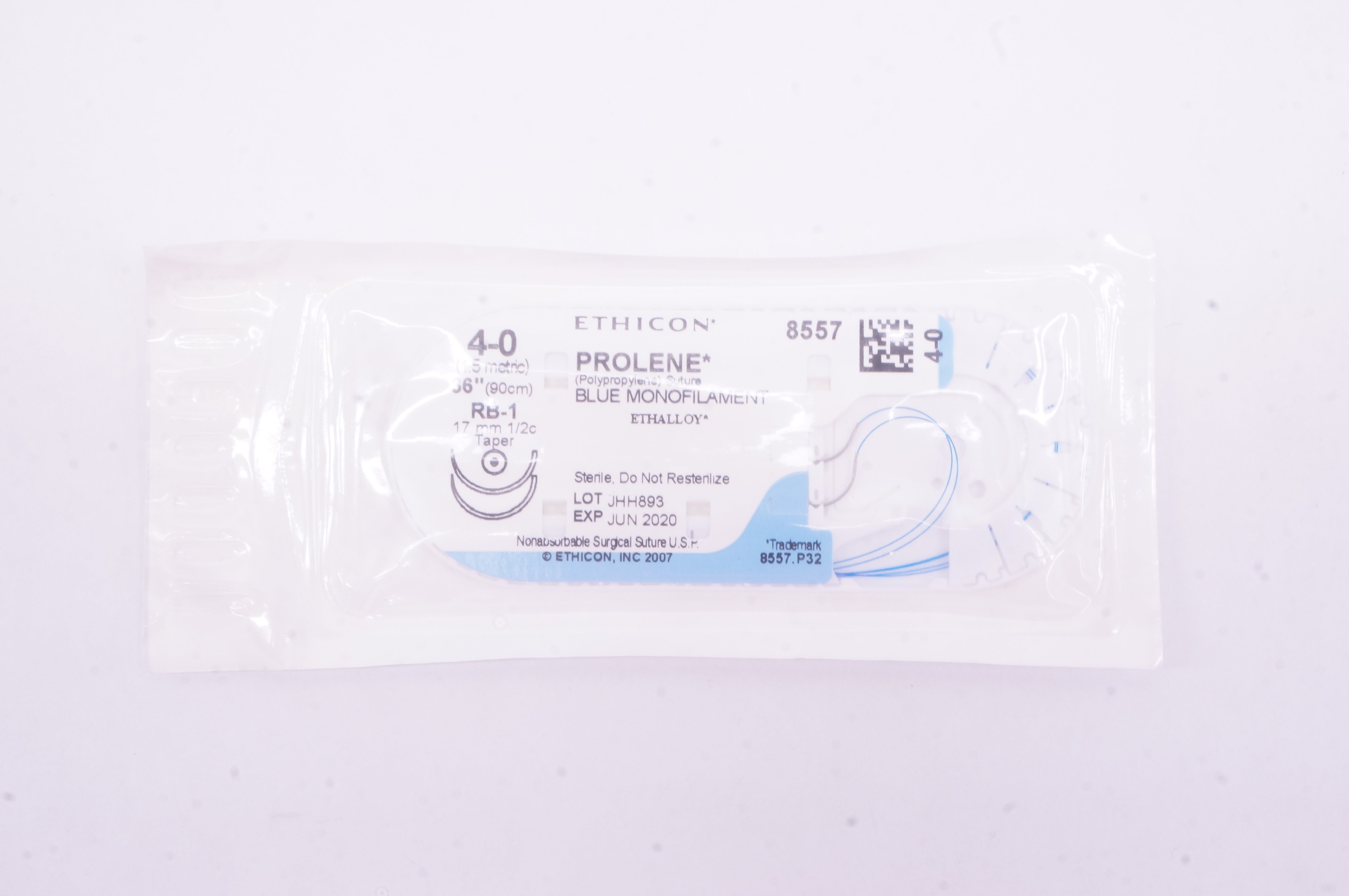 Ethicon 8557 4-0 Prolene Polypropylene Stre RB-1 17mm 1/2c Taper, 36 inch (x)