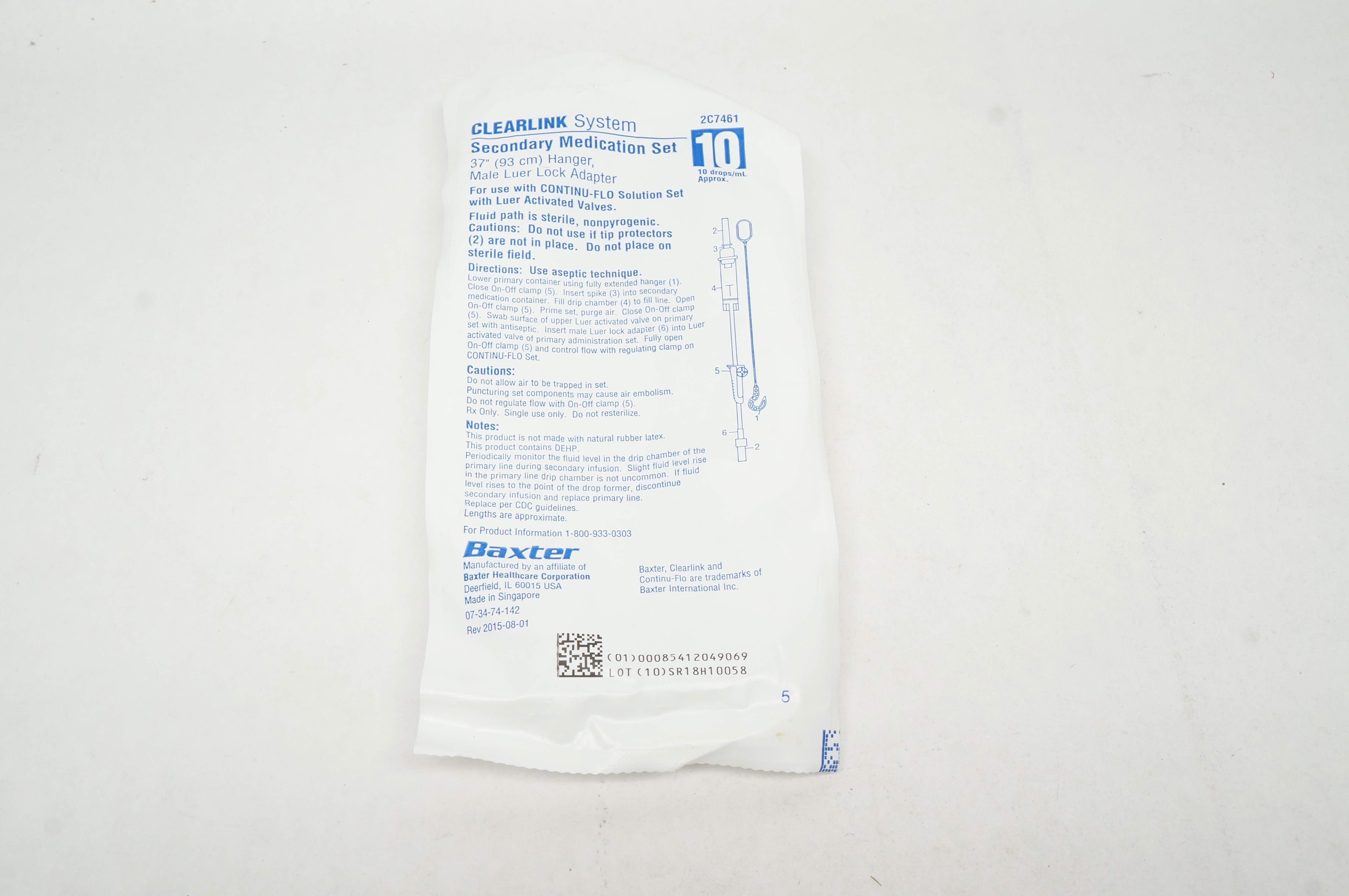 Baxter 2C7461 Clearlink System Secondary Medication Set 37inch Hanger ...