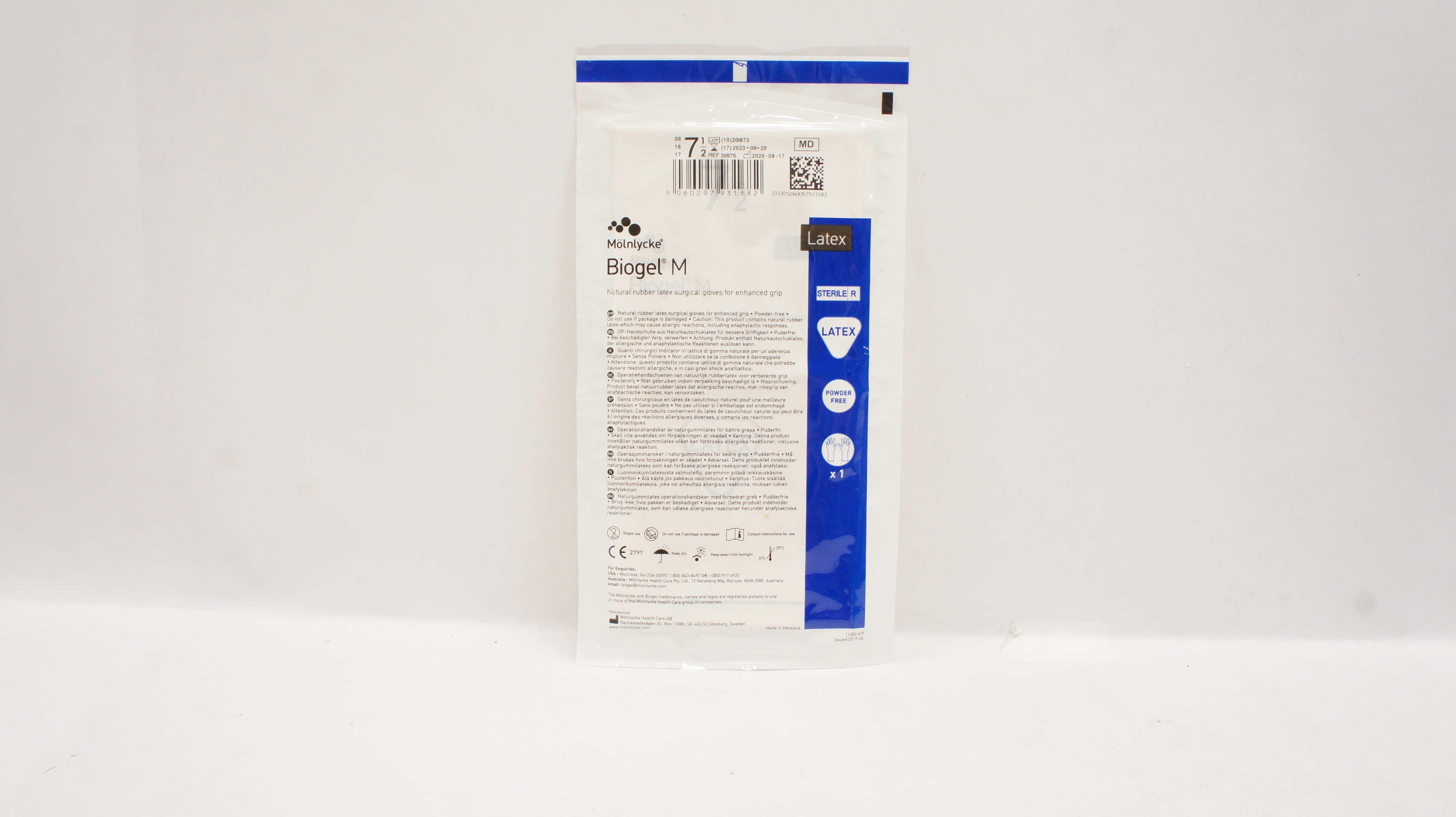 Molnlycke Healthcare 30575 Latex Biogel M Surgical Gloves Size 7-1/2