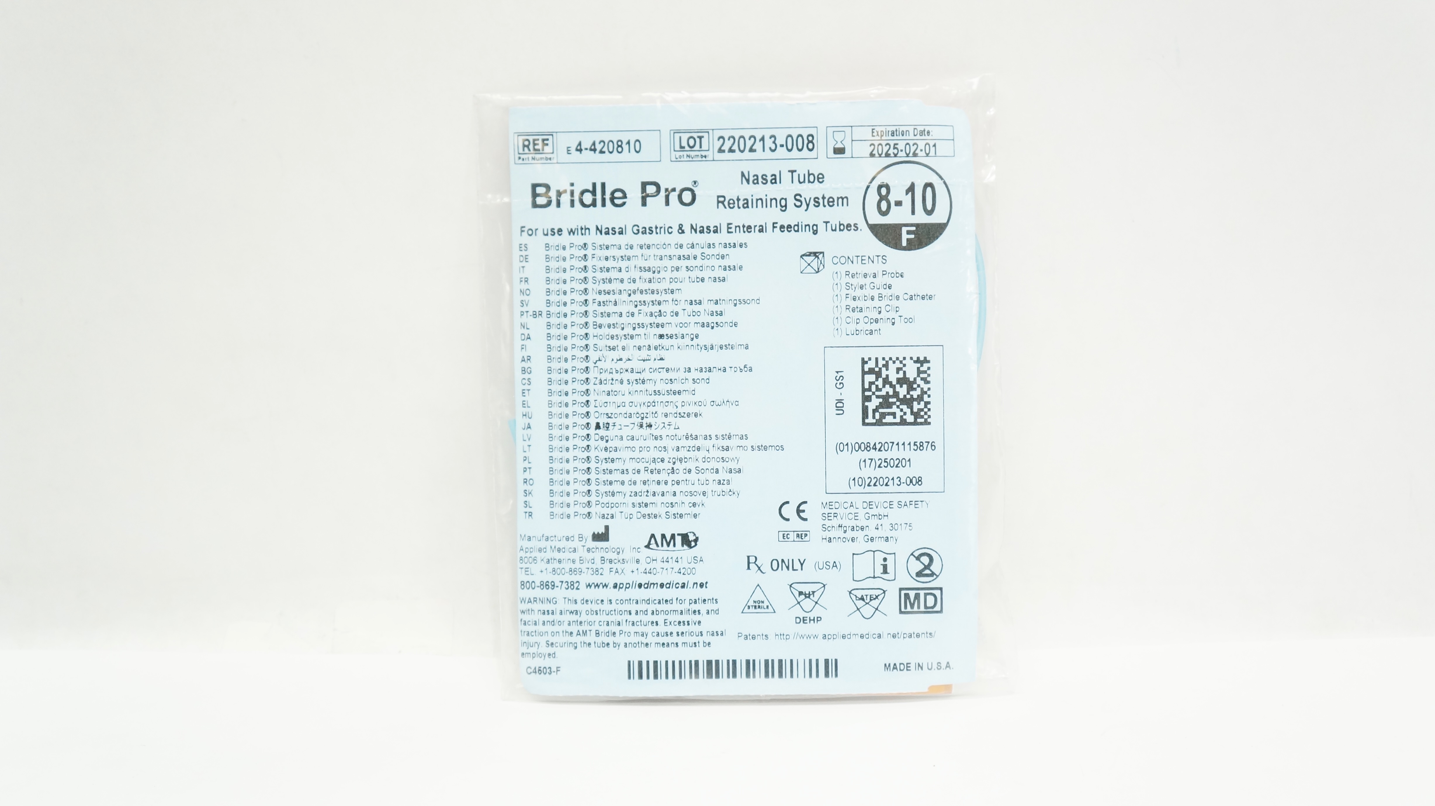 Applied Medical E4-420810 Bridle Pro Nasal Tube Retaining System 8-10F