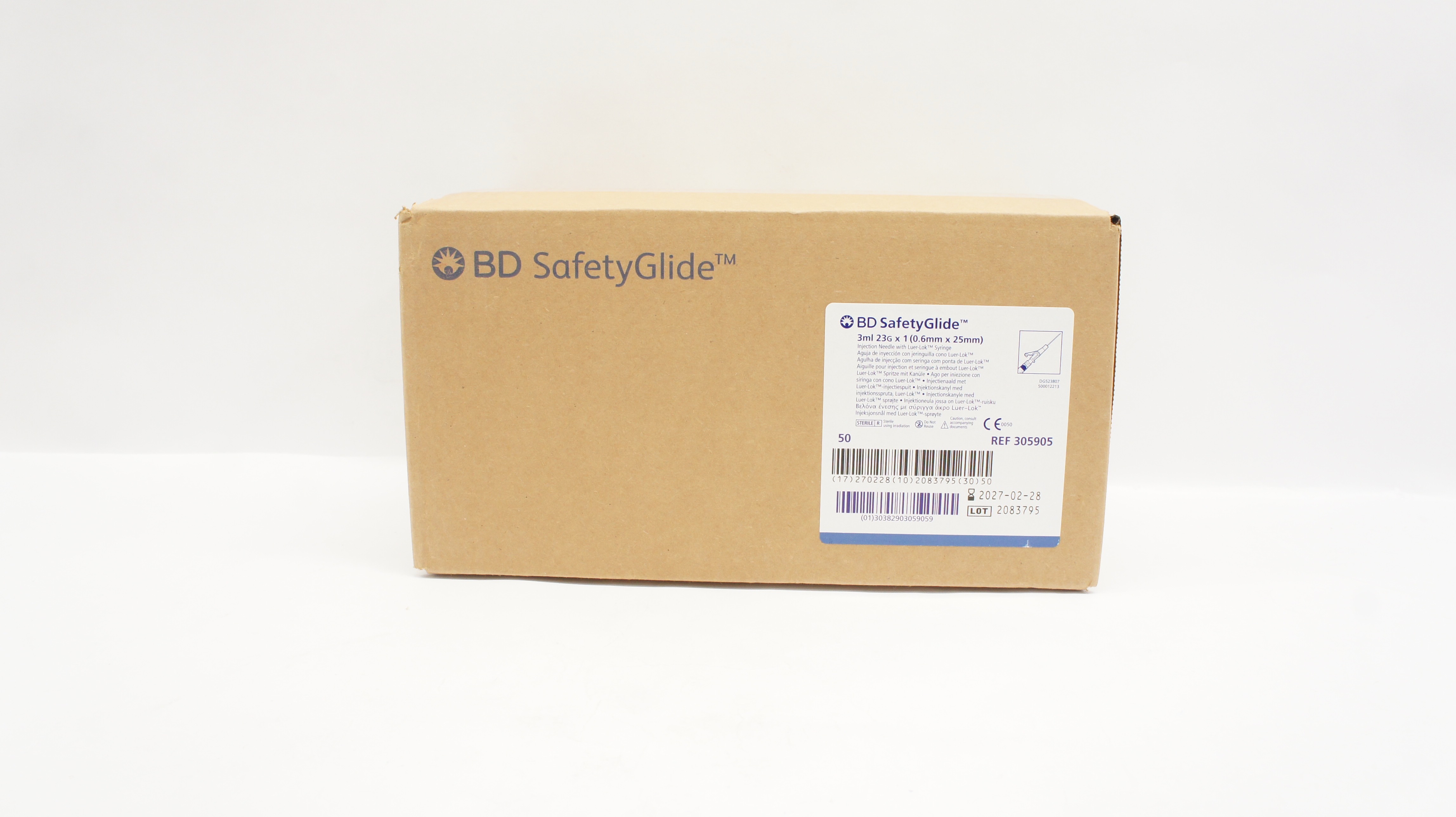 BD 305905 SafetyGlide Injection Ndle W/Luer-Lok Syringe 3ml 23G x 1 Box of 50