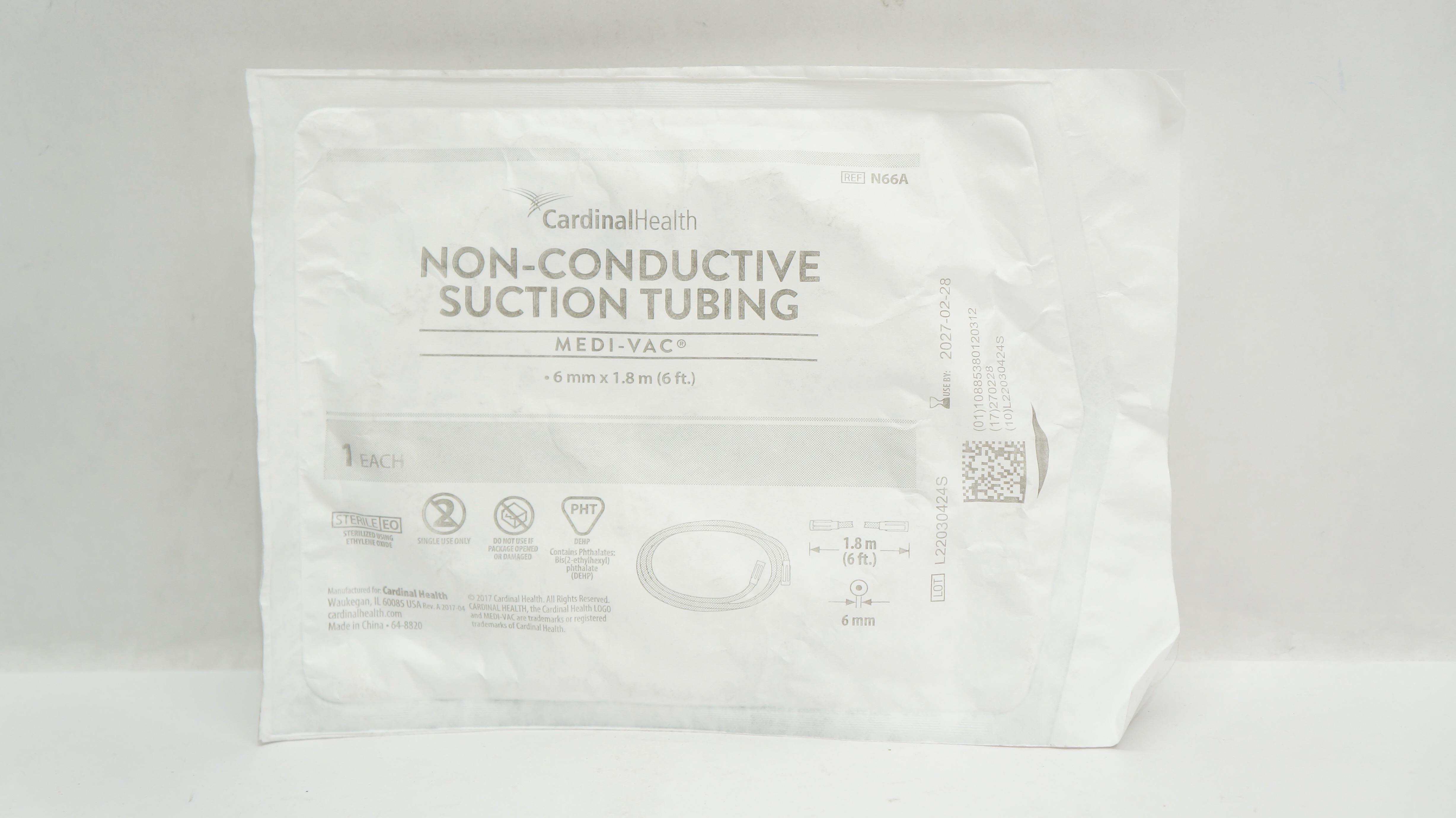 Cardinal Health N66A Medi-Vac Non-Conductive Suction Tubing 6mm x 6ft.