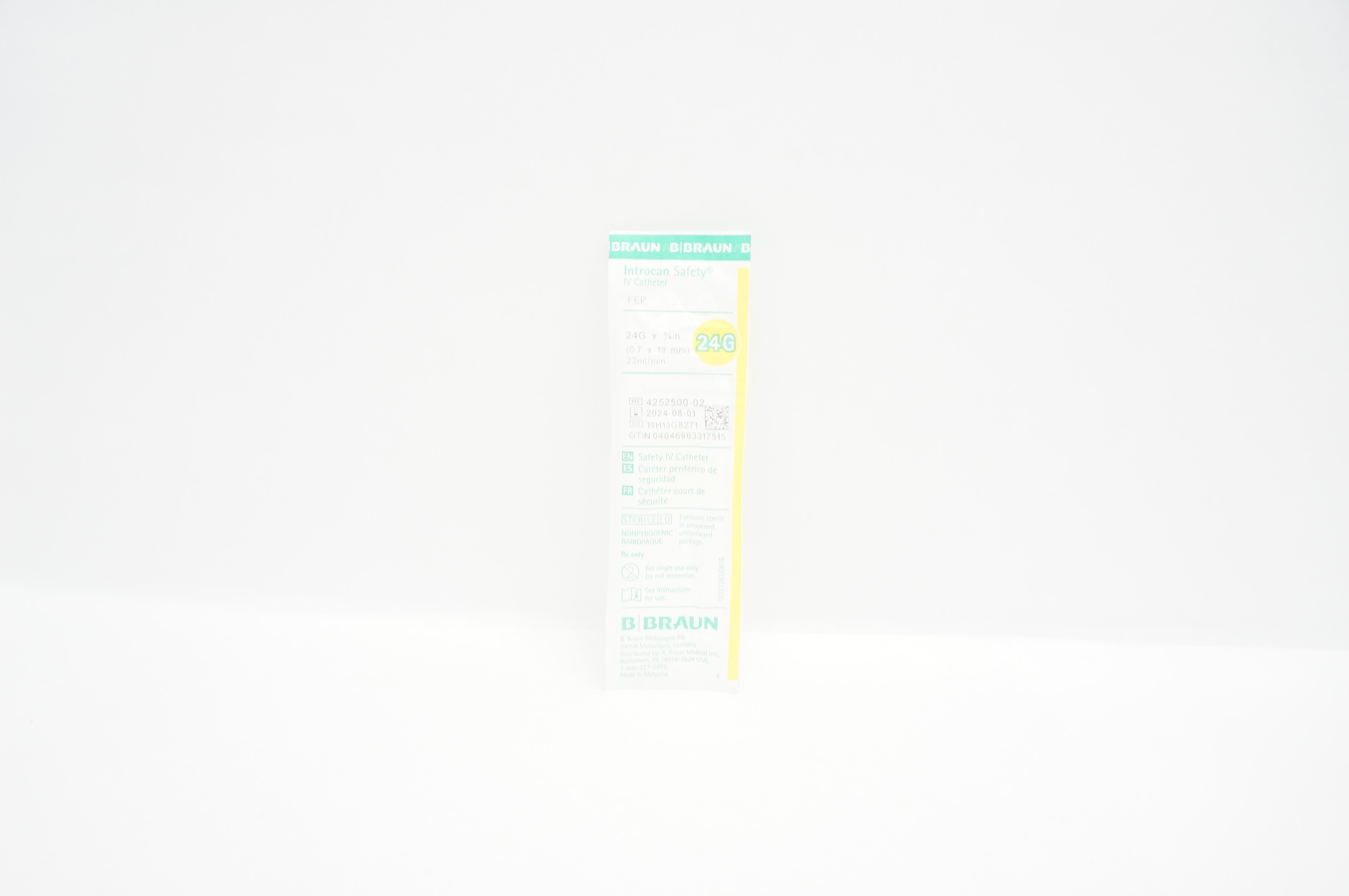 Braun 4252500-02 Introcan Safety IV Cath. 24G x 3/4 inch x 22 mL/min