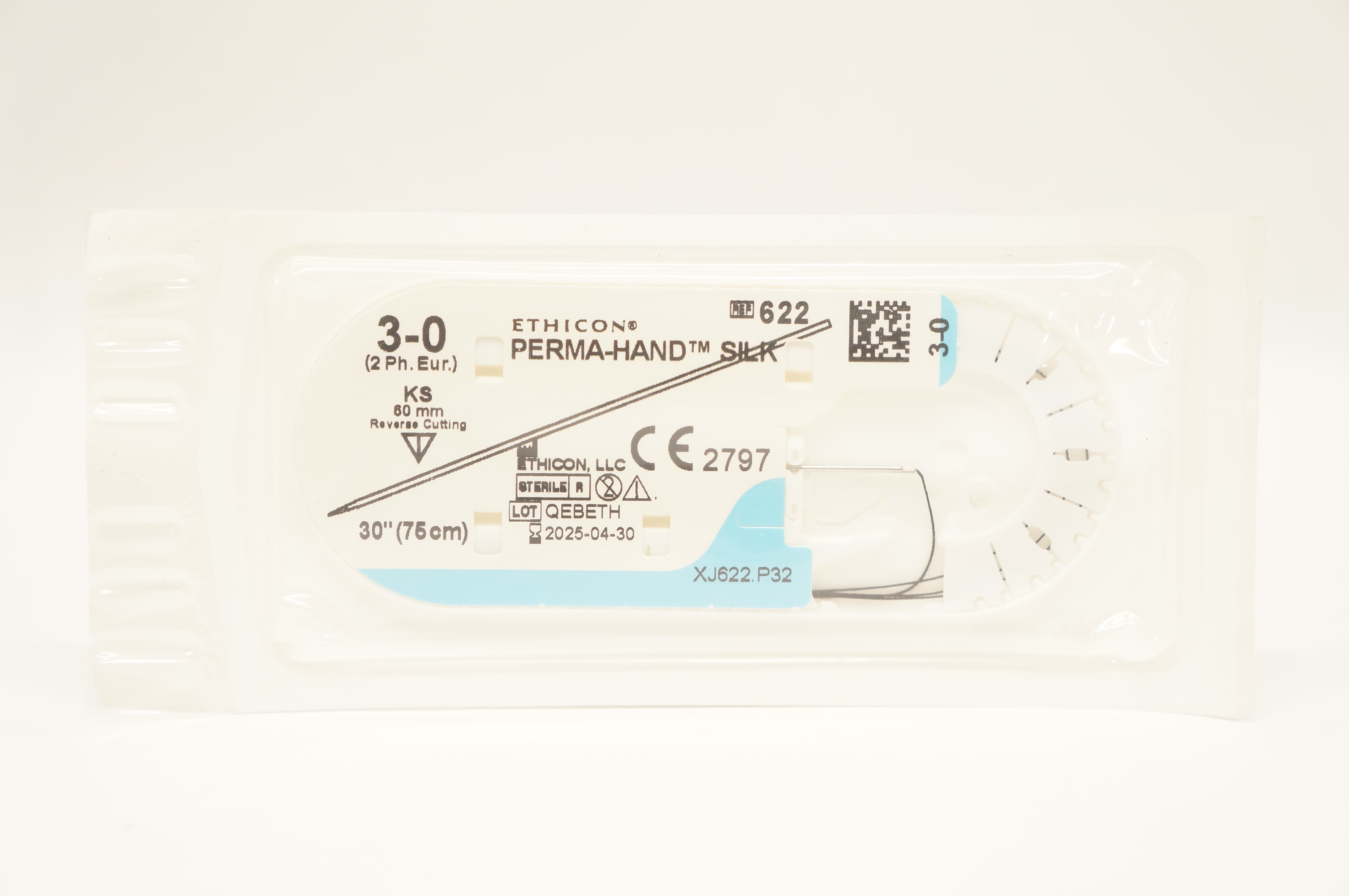 Ethicon 622 3-0 Perma-Hand Silk Surgical Stre KS 60mm Reverse Cutting 30inch