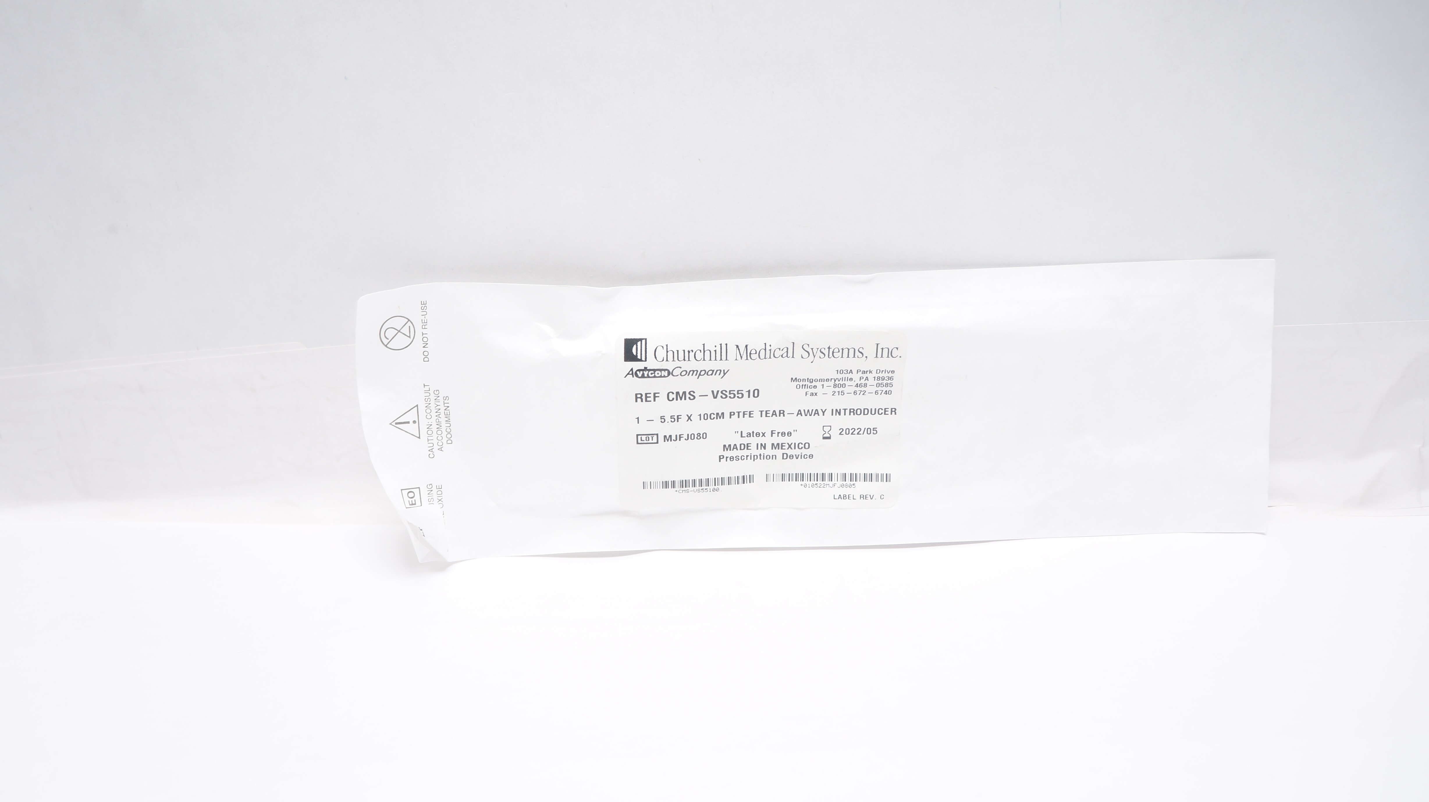 Churchill Medical CMS-VS5510 Vygon PTFE Tear-Away Introducer 5.5F x 10cm (x)