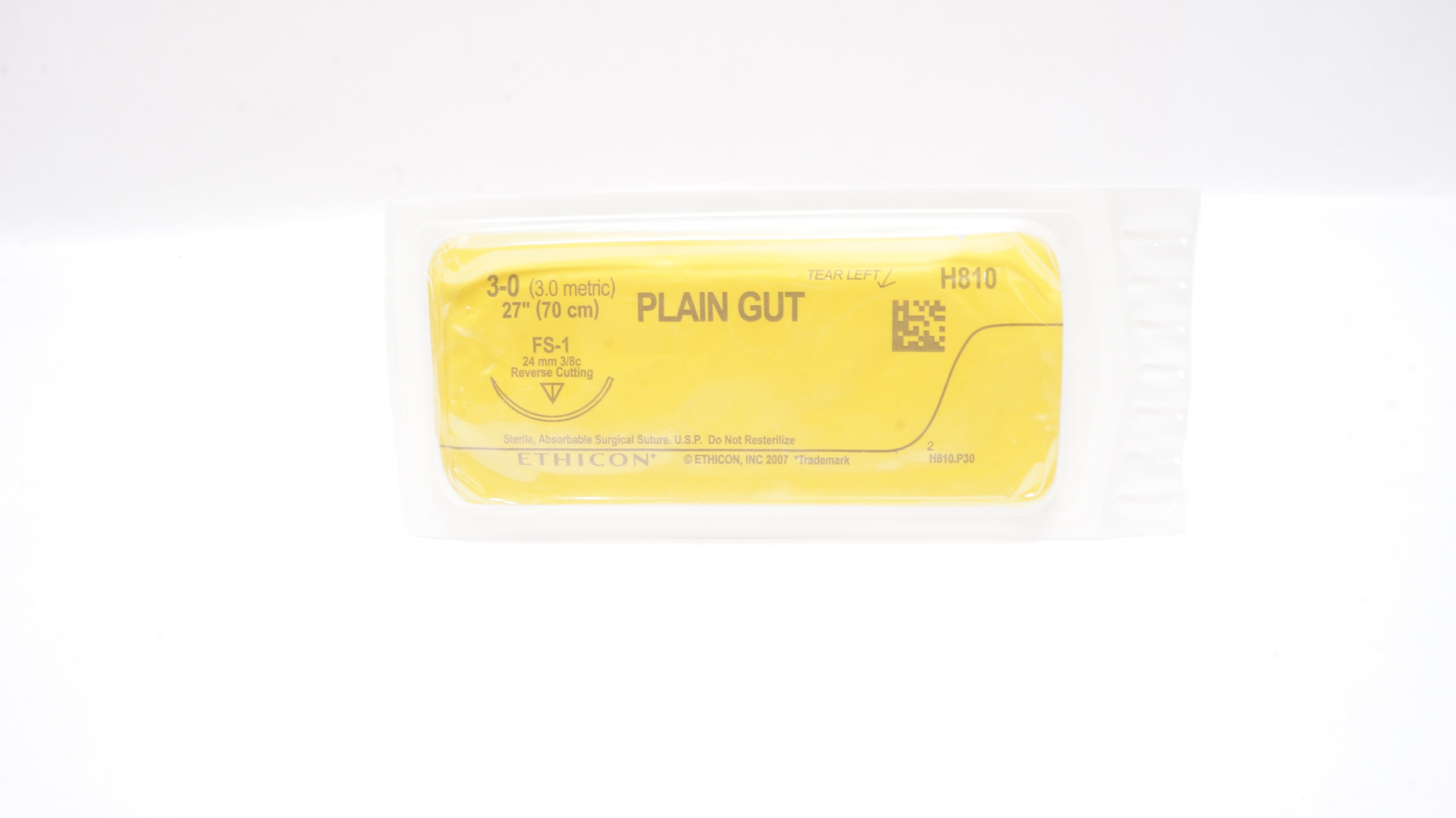 Ethicon H810 3-0 Plain Gut, FS-1, 24mm 3/8c Reverse Cutting, 27inch