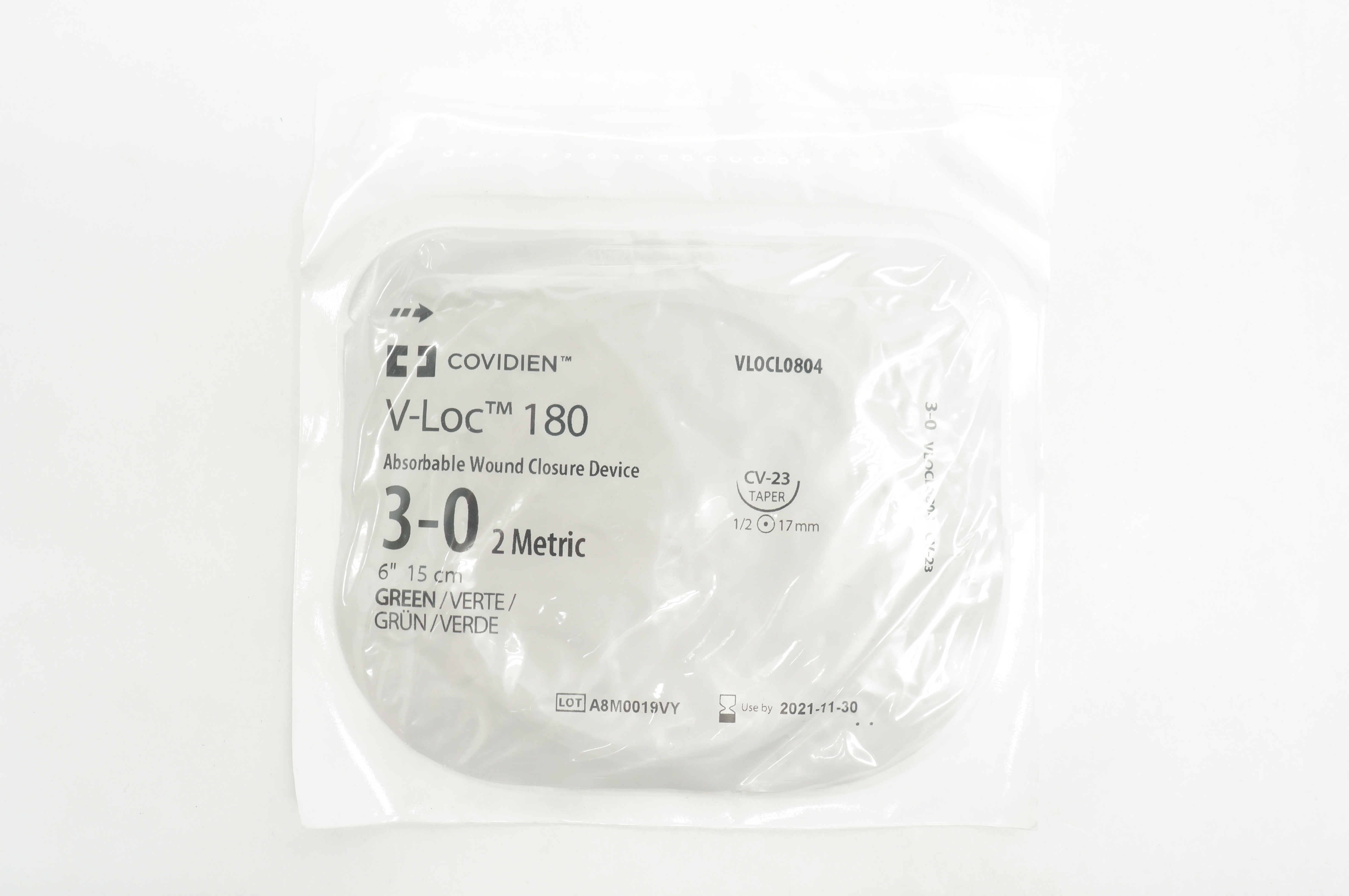 Covidien VLOCL0804 3-0 V-Loc 180, CV-23 Taper, 1/2 17mm, 6inch