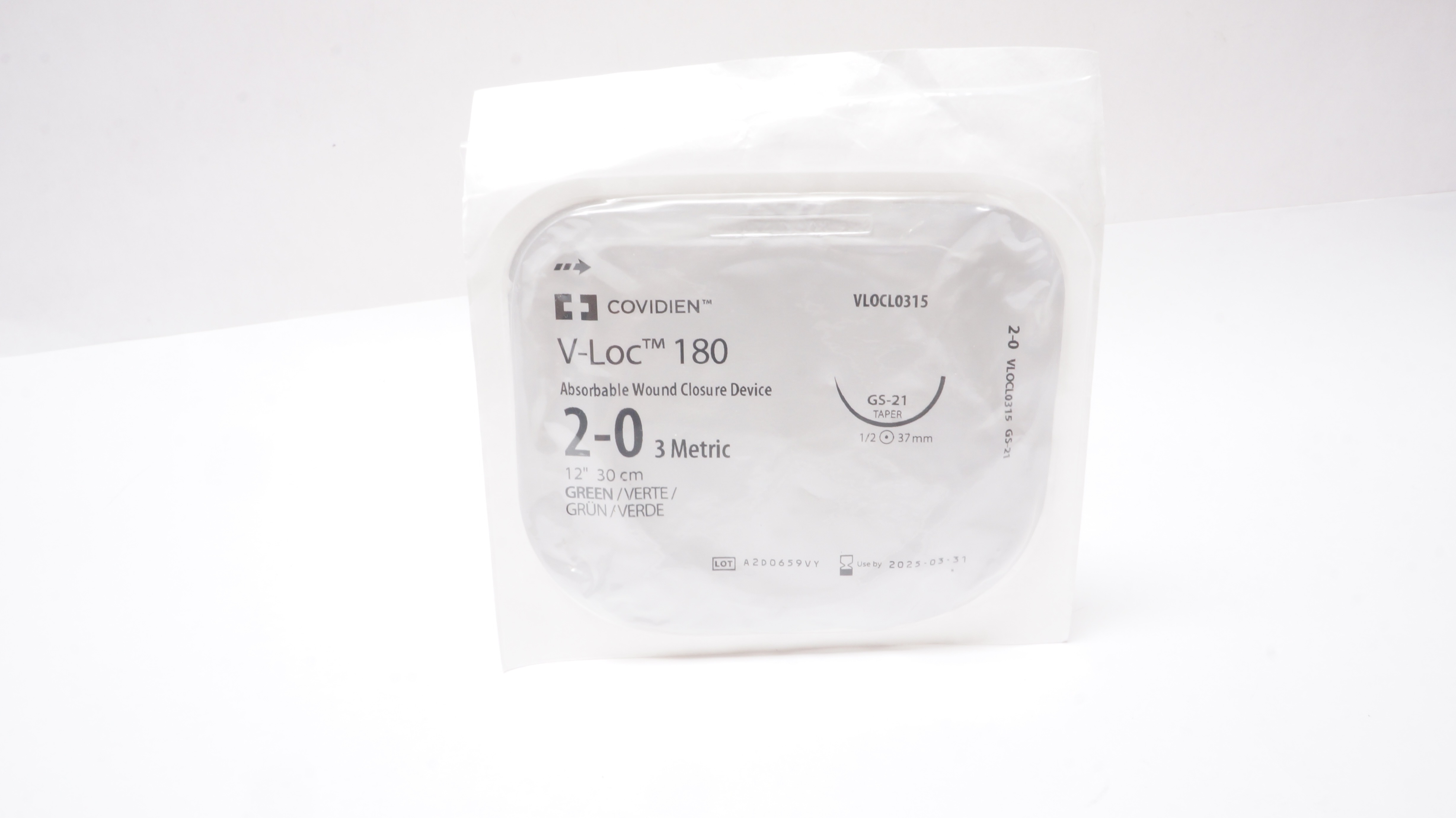 Covidien VLOCL0315 2-0 V-Loc 180 Absorbable Wound Closure Device, GS-21 37mm