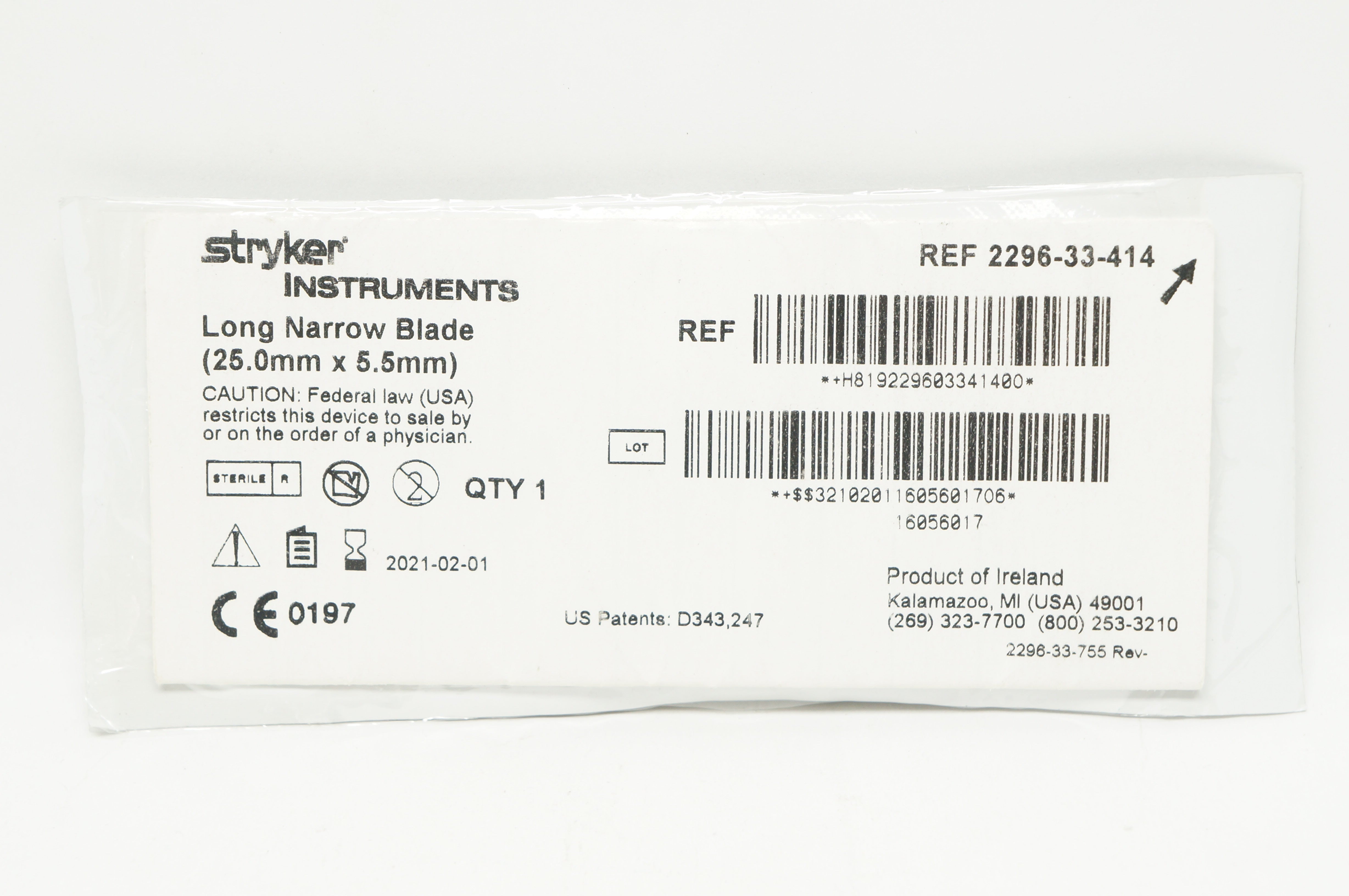 Stryker 2296-33-414 Long Narrow Blade 25.0mm x 5.5mm (x)