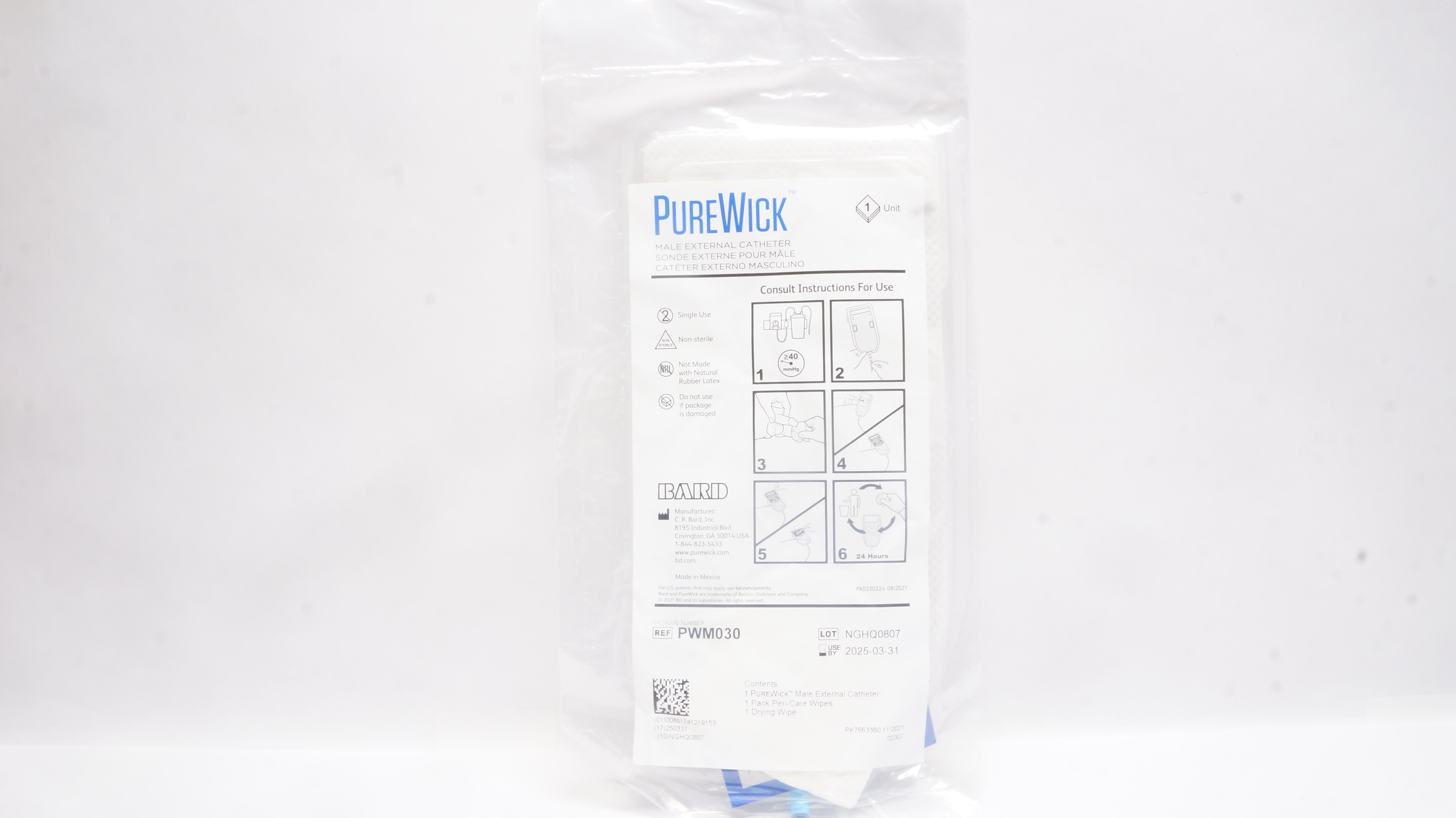 Bard PWM030 PureWick Male External Cath.