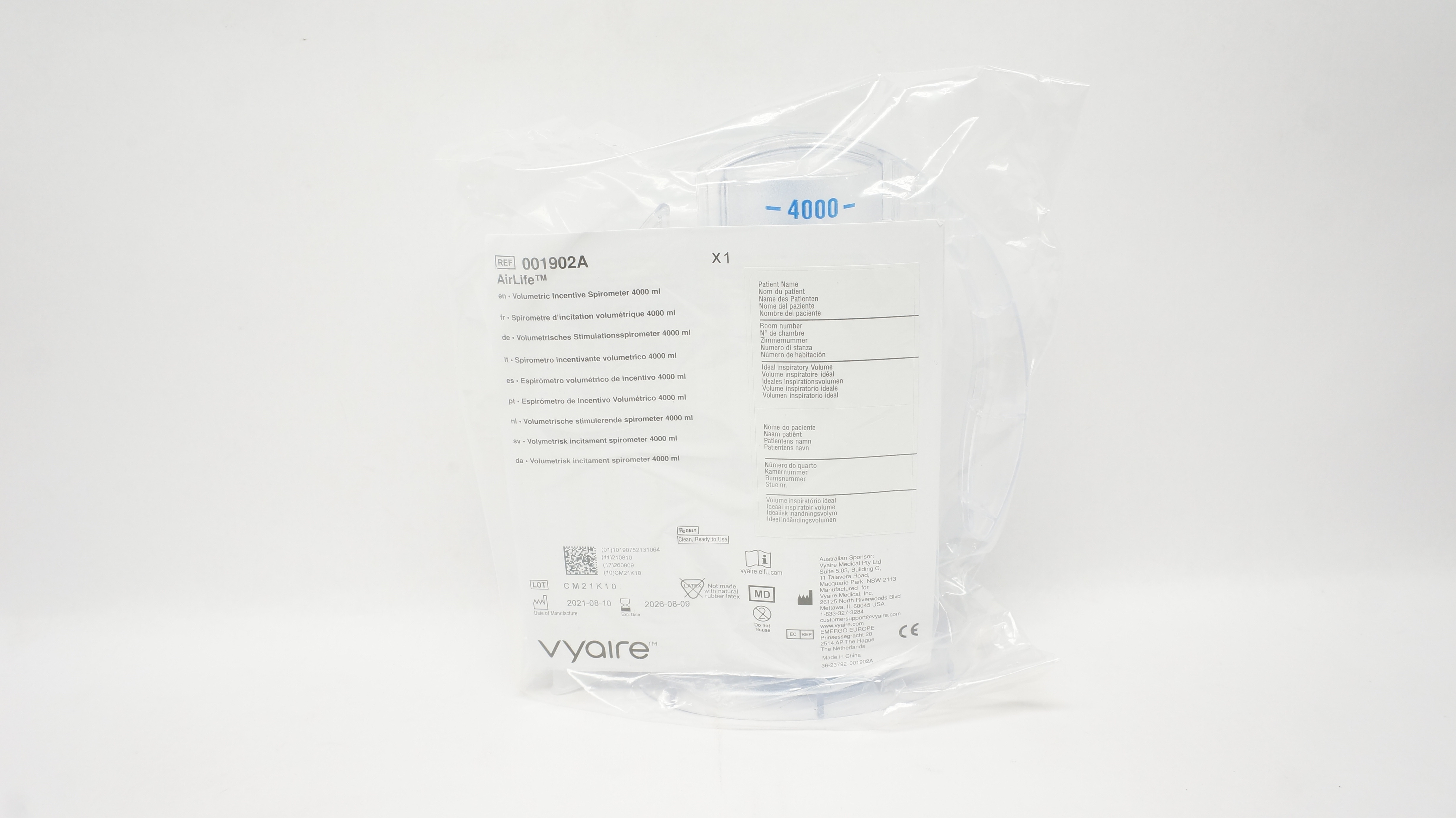 Vyaire 001902A  AirLife Volumetric Incentive Spirometer 4000 ml