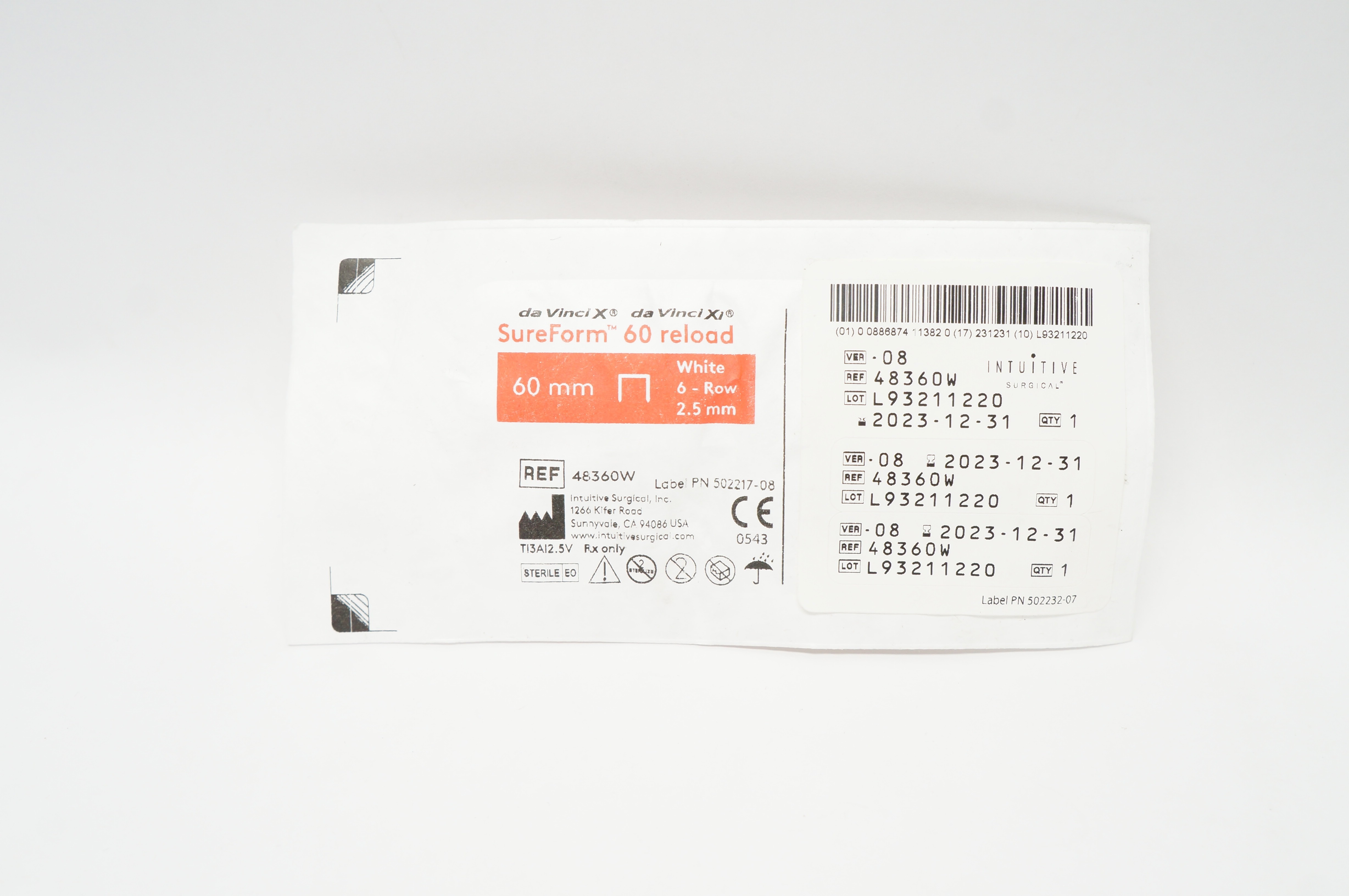 Intuitive 48360W daVinci X Xi SureForm 60 Reload 6-Row White 60mm x 2.5mm (x)
