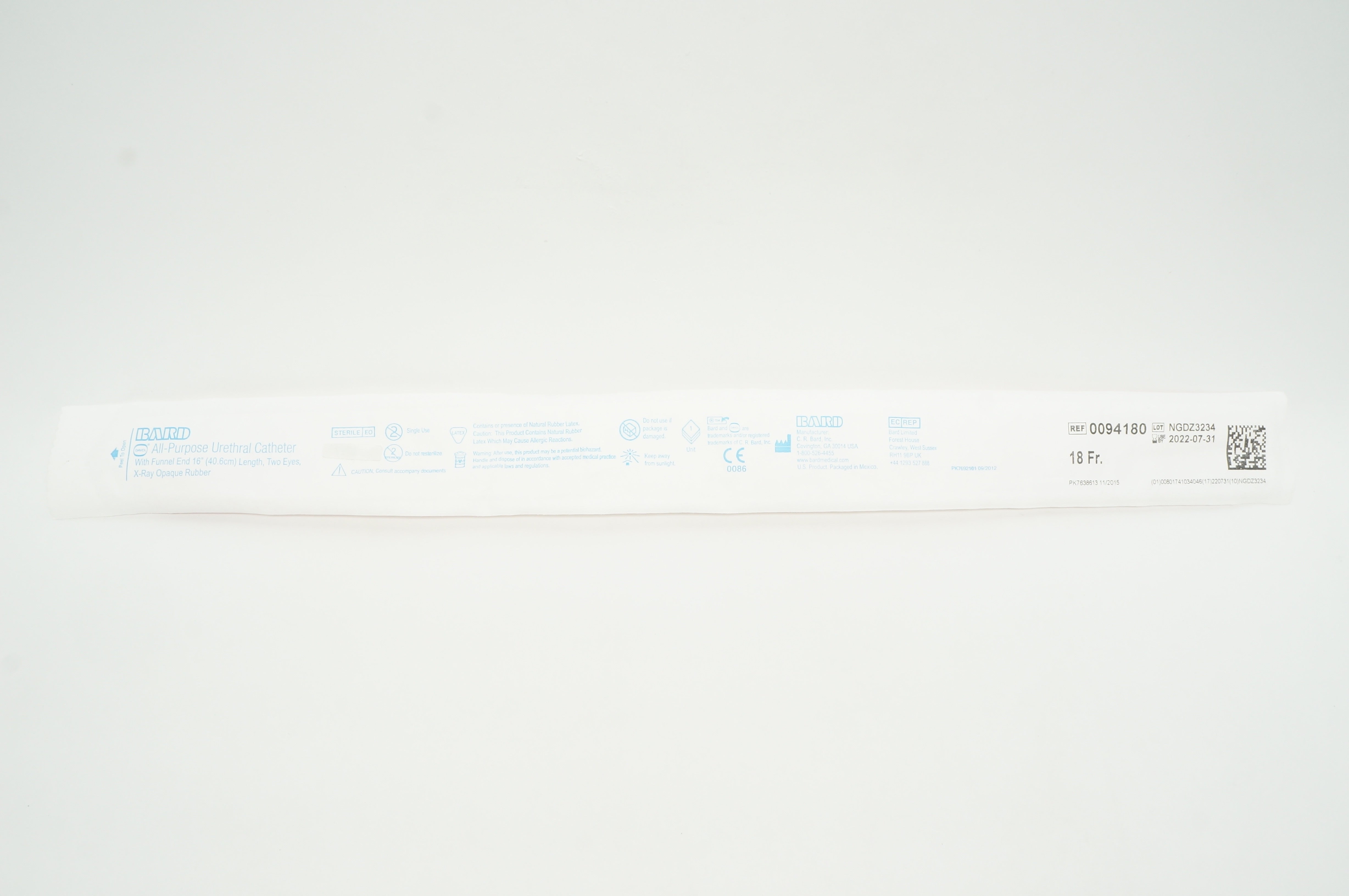 Bard 0094180 Davol All-Purpose Urethral Cath. 18Fr with Funnel End 16inch (x)