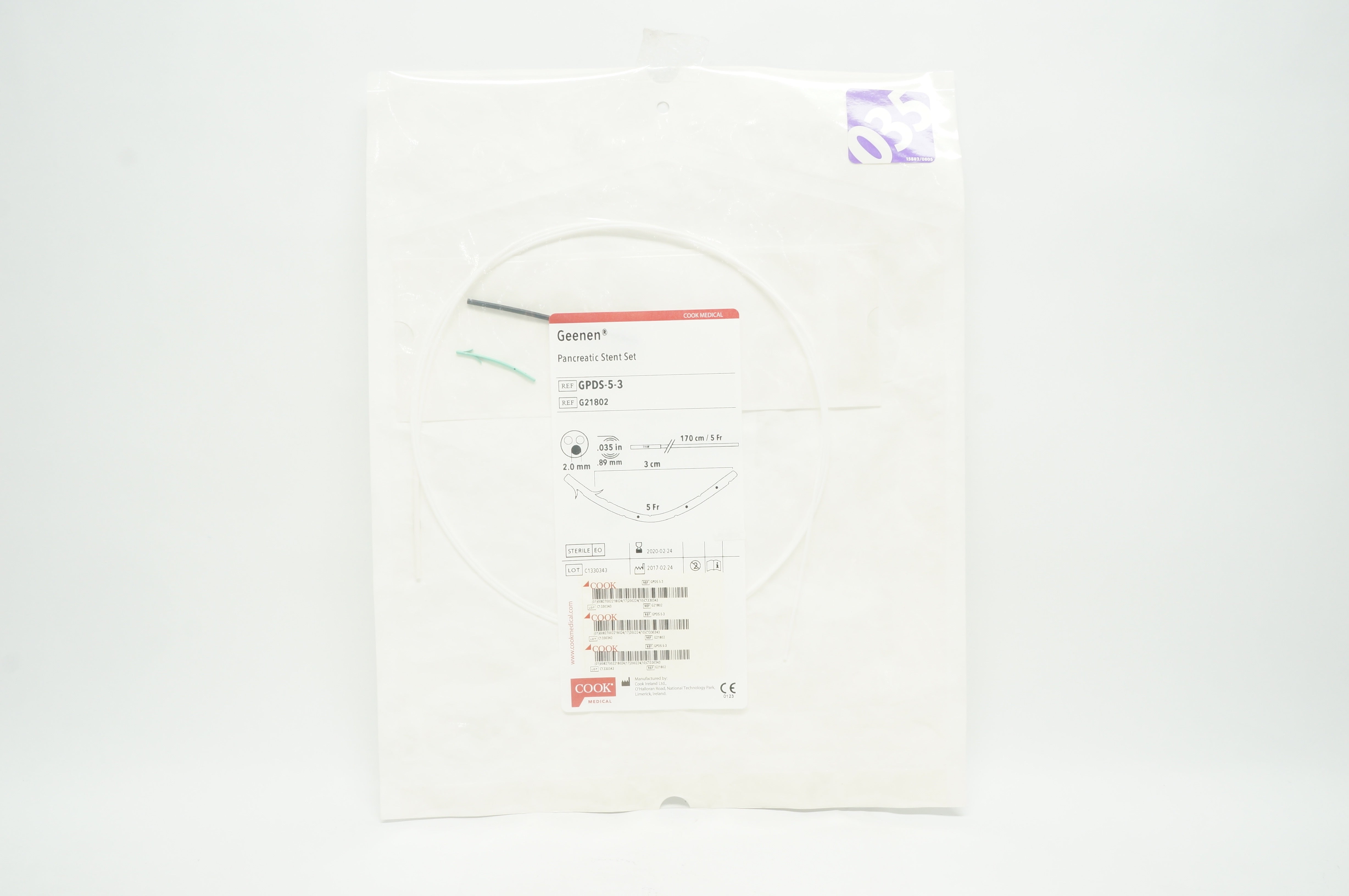 Cook Medical G21802 Geenen Pancreatic Stnt Set 2.0mm x 0.035in x 5Fr (x)