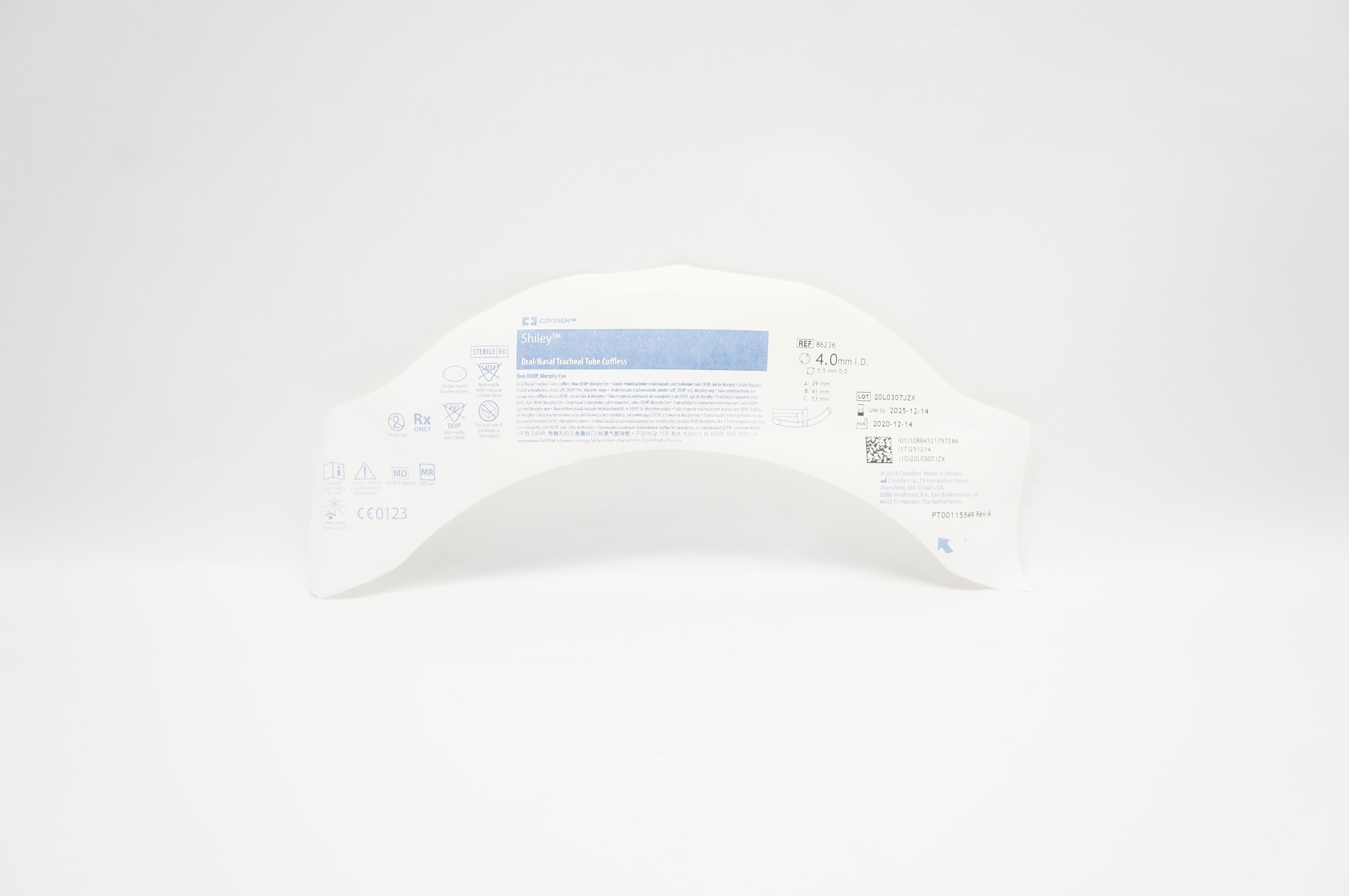 Covidien 86236 Shiley Oral/Nasal Tracheal Tube Cuffless 4.0m ID x 5.5mm OD