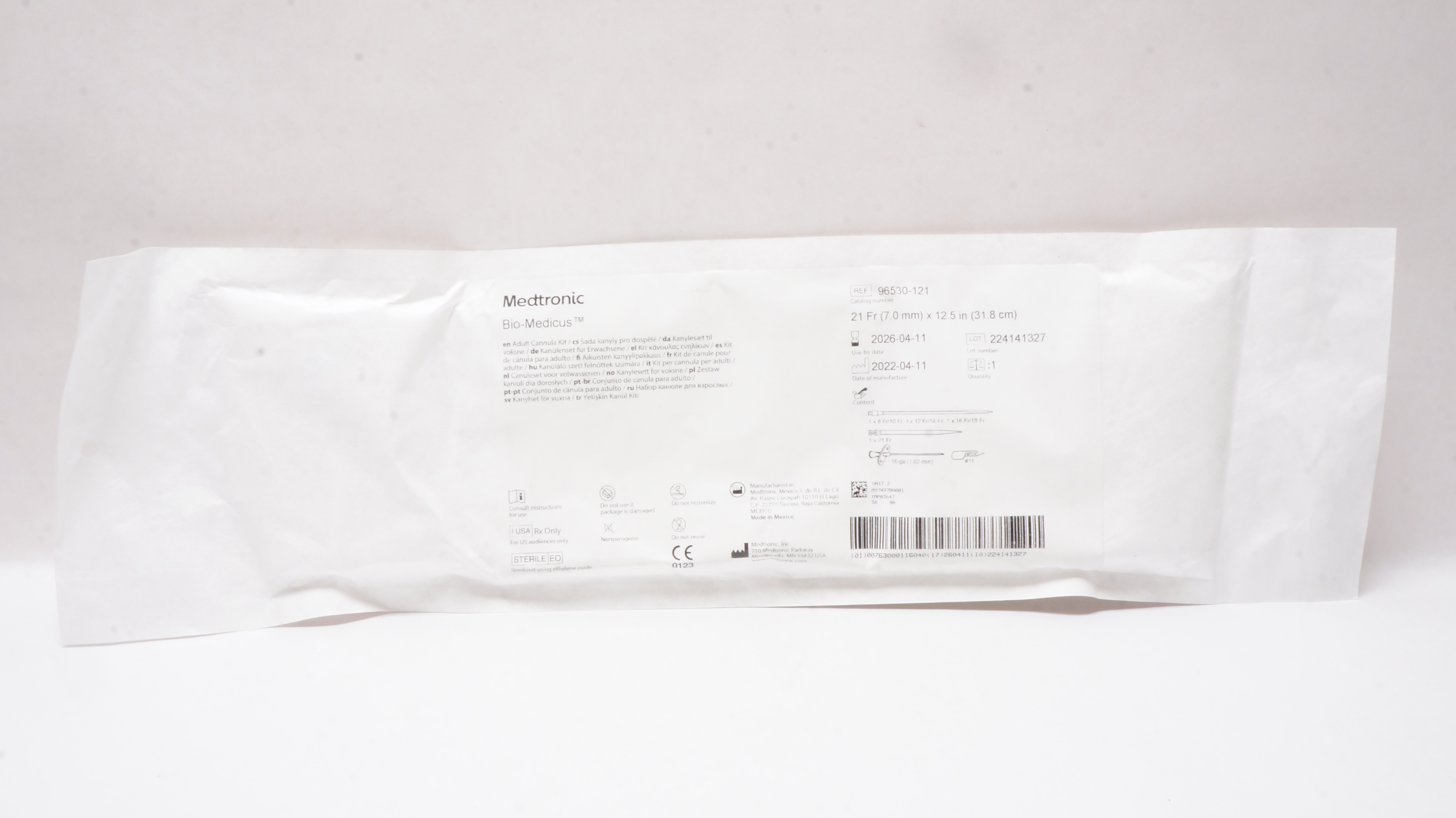 Medtronic 96530121 BioMedicus adult Cannula Kit 21Fr x 12.5inch