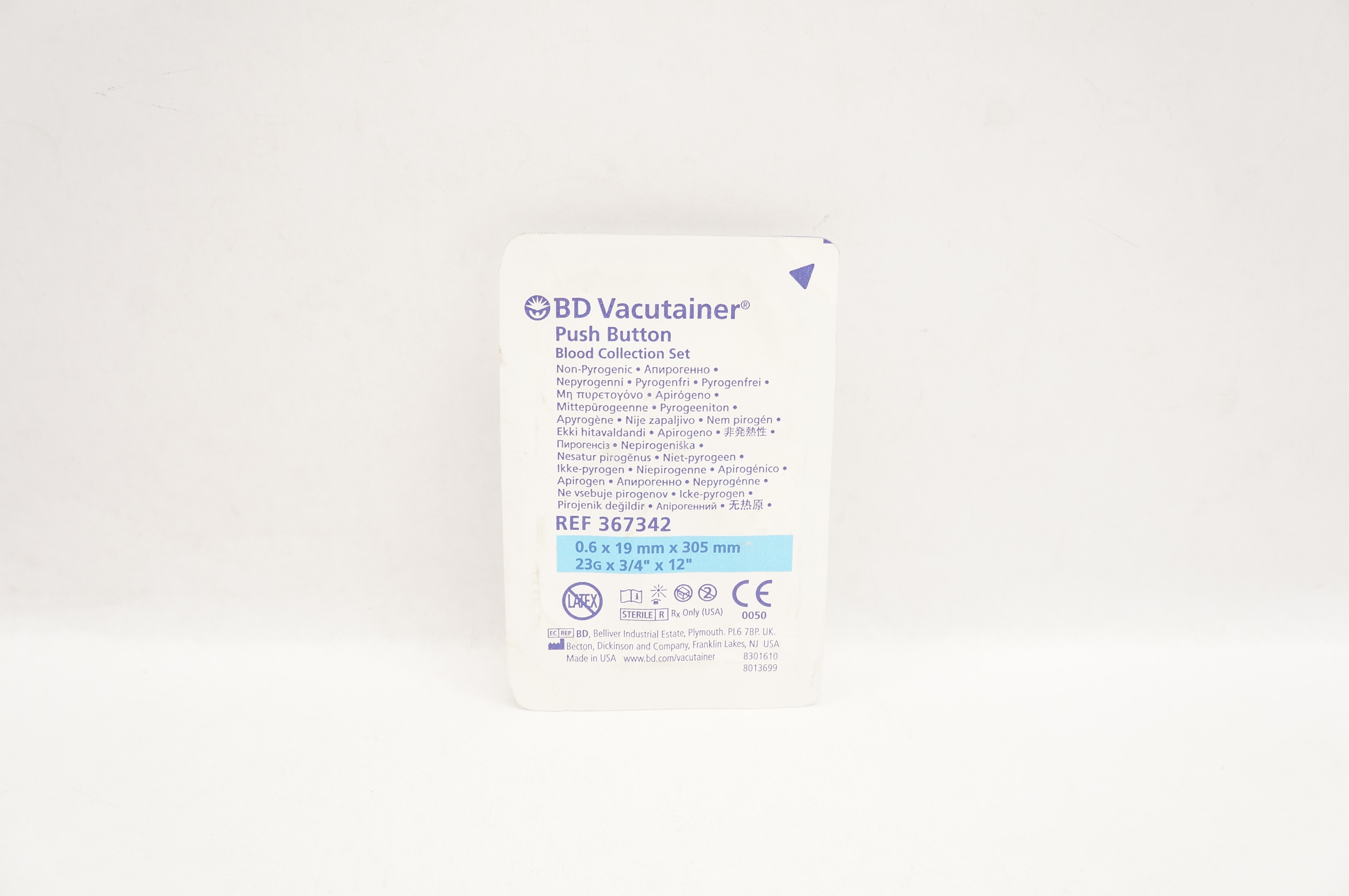 BD 367342 Push Button Blood Collection Set 23G x 3/4inch x 12inch
