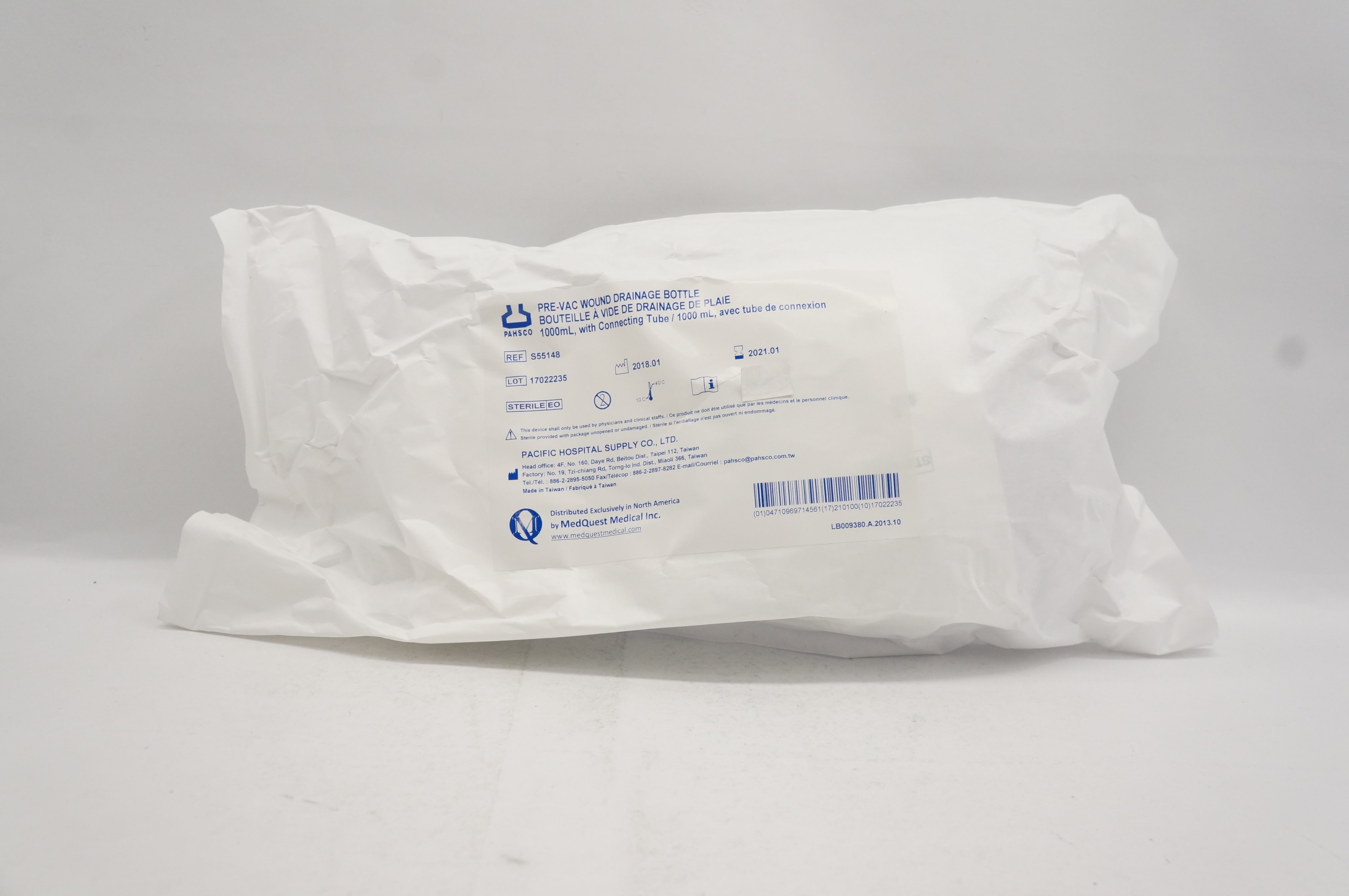 Pacific Hospital S55148 Pre-VAC Wound Drainage Bottle 1000mL w/ConnectingTube(x)
