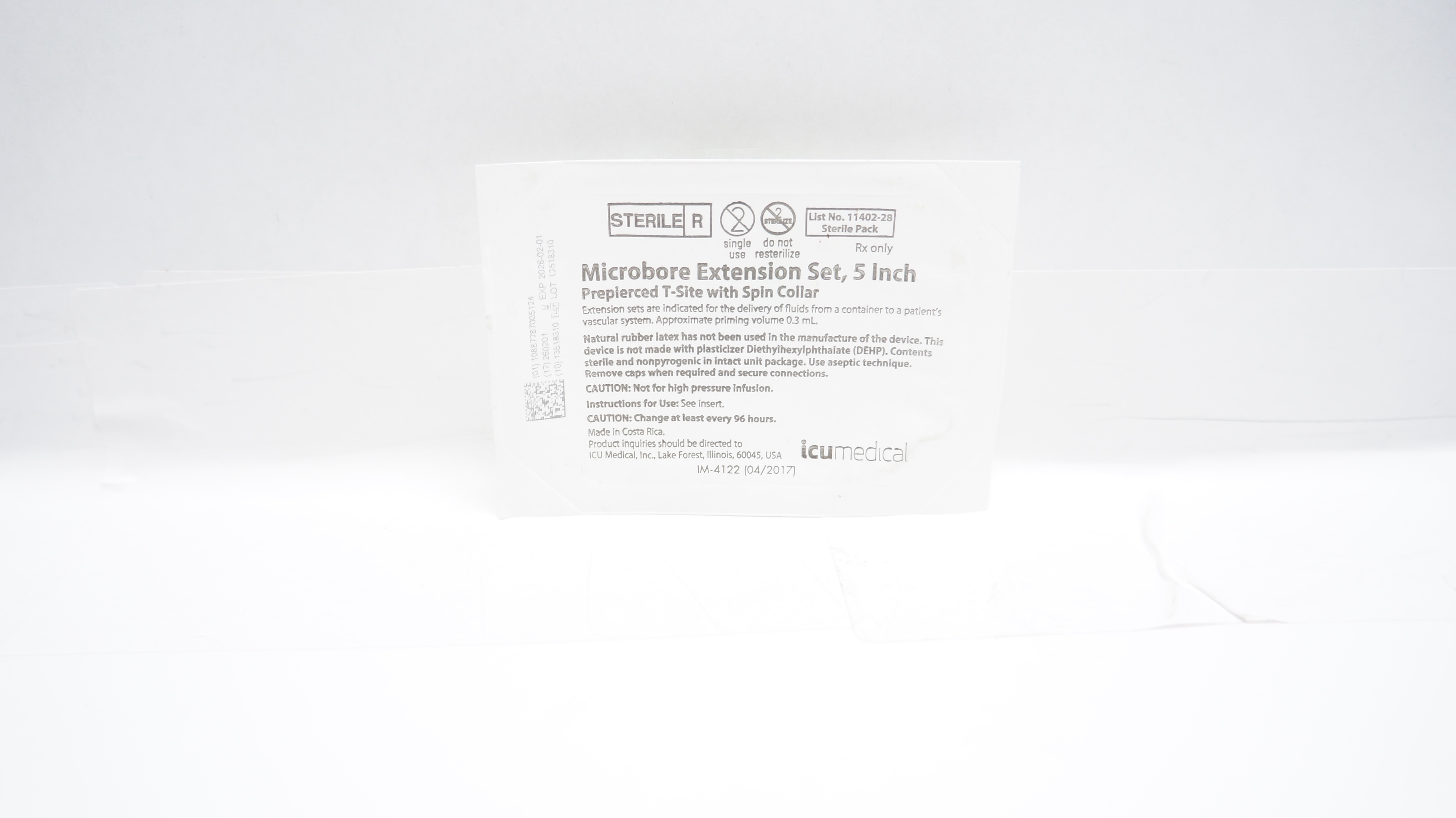 ICU Medical 11402-28 Microbore Extension Set, 5inch