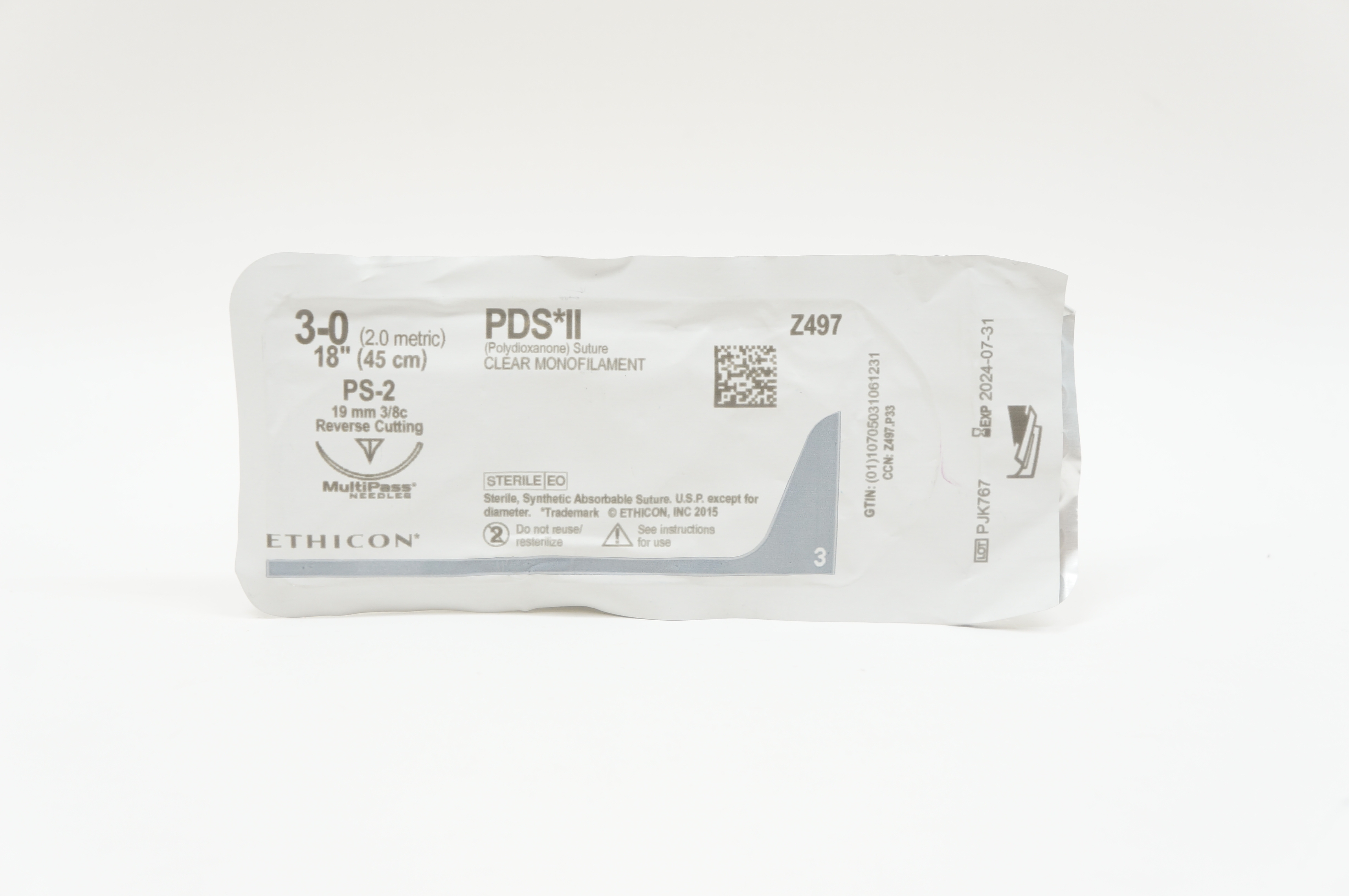 Ethicon Z497 3-0 PDS II, PS-2, 19mm 3/8c Reverse Cutting, 18inch
