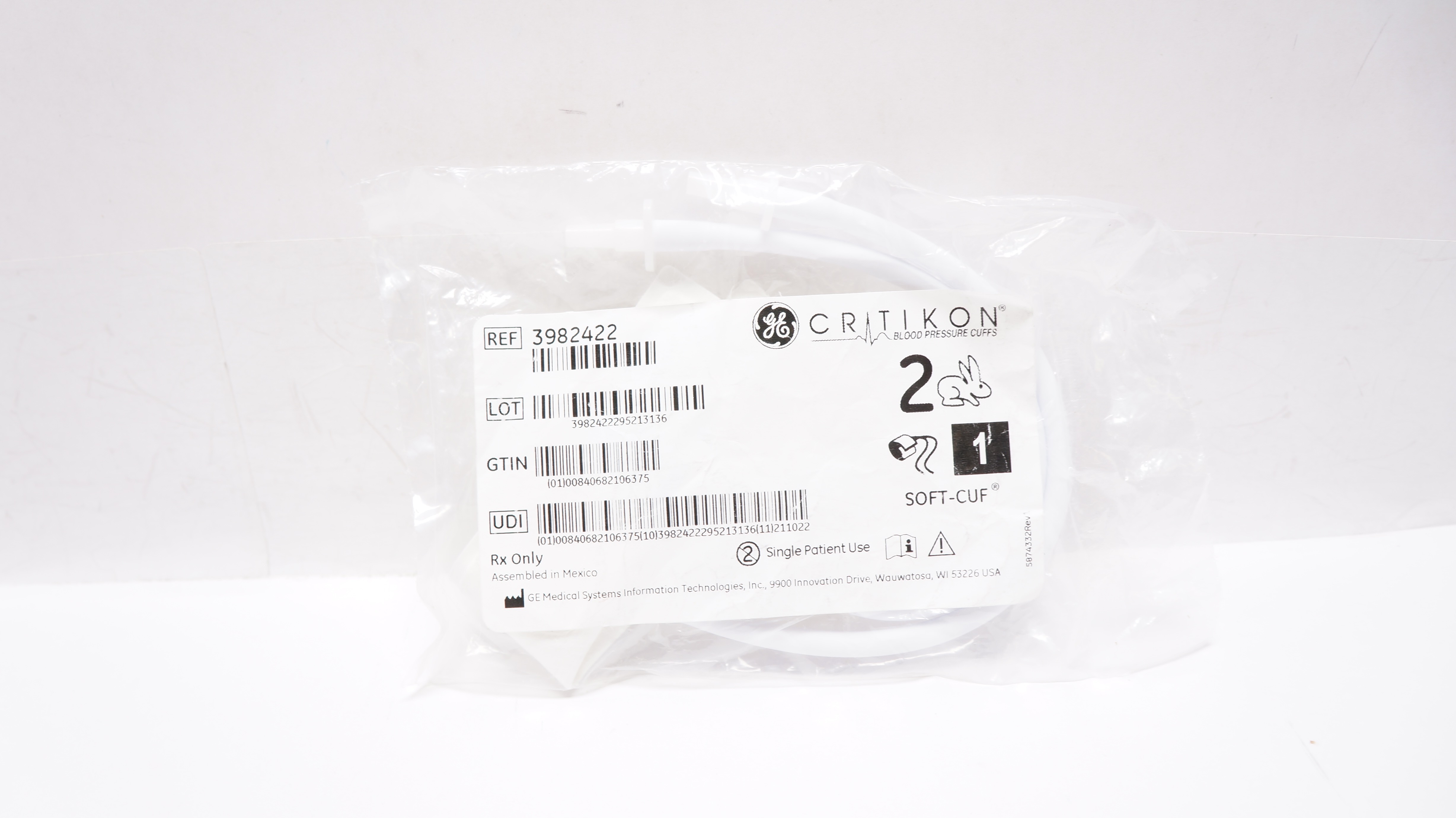 GE Medical 3982422 Critikon Soft-Cuf Blood Pressure Cuffs Size 2, 4-8cm