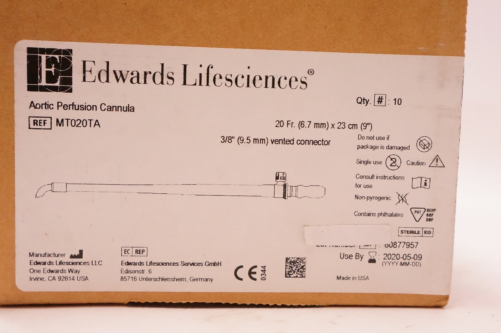 Edwards Lifesciences MT020TA Aortic Perfusion Cannula 20Fr. x 9inch