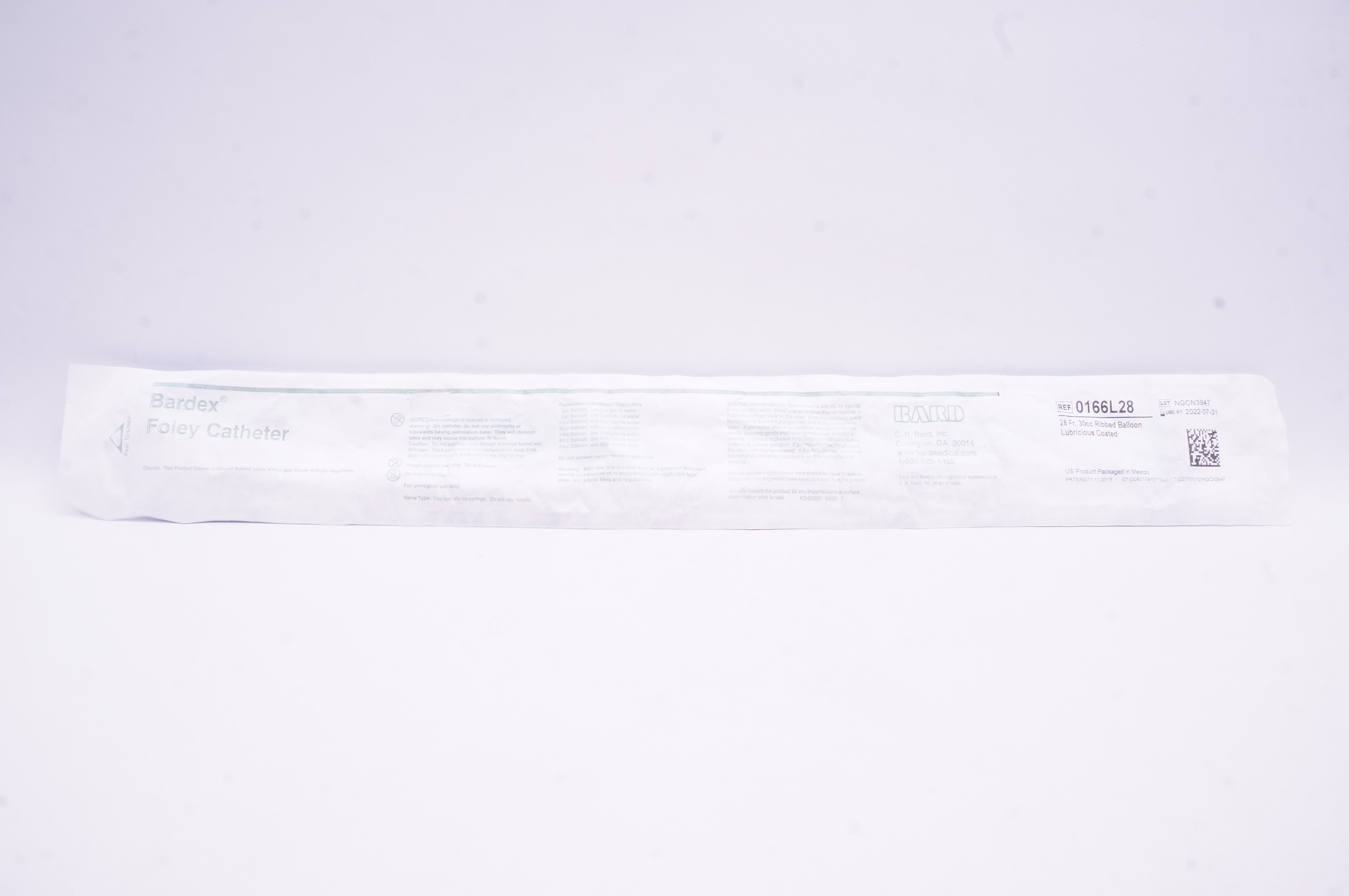 Bard 0166L28 Bardex Foley Catheter 28Fr 30 cc