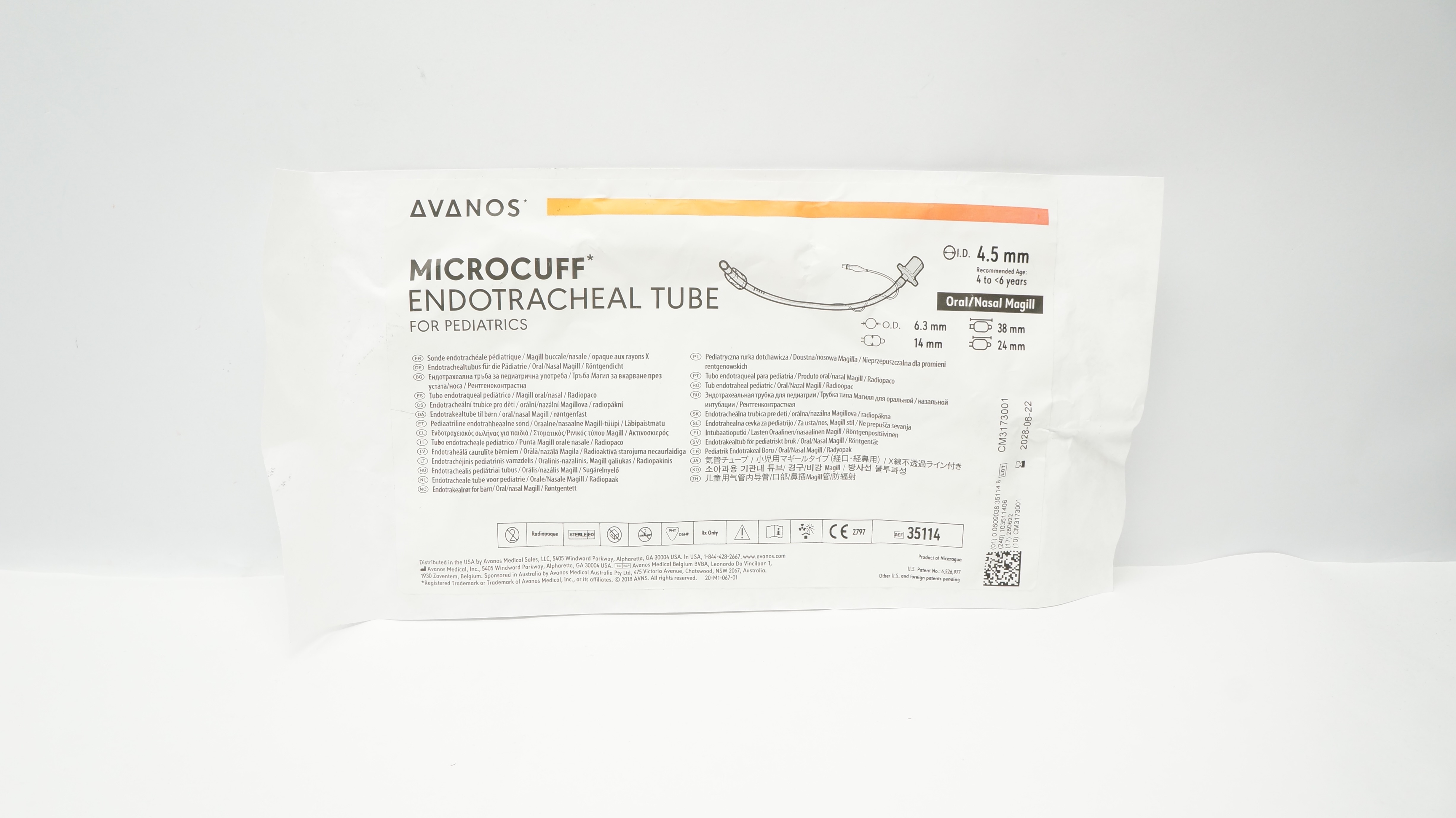 Avanos 35114 MICROCUFF Endotracheal Tube, Oral/Nasal Magill 4.5 mm Pediatric