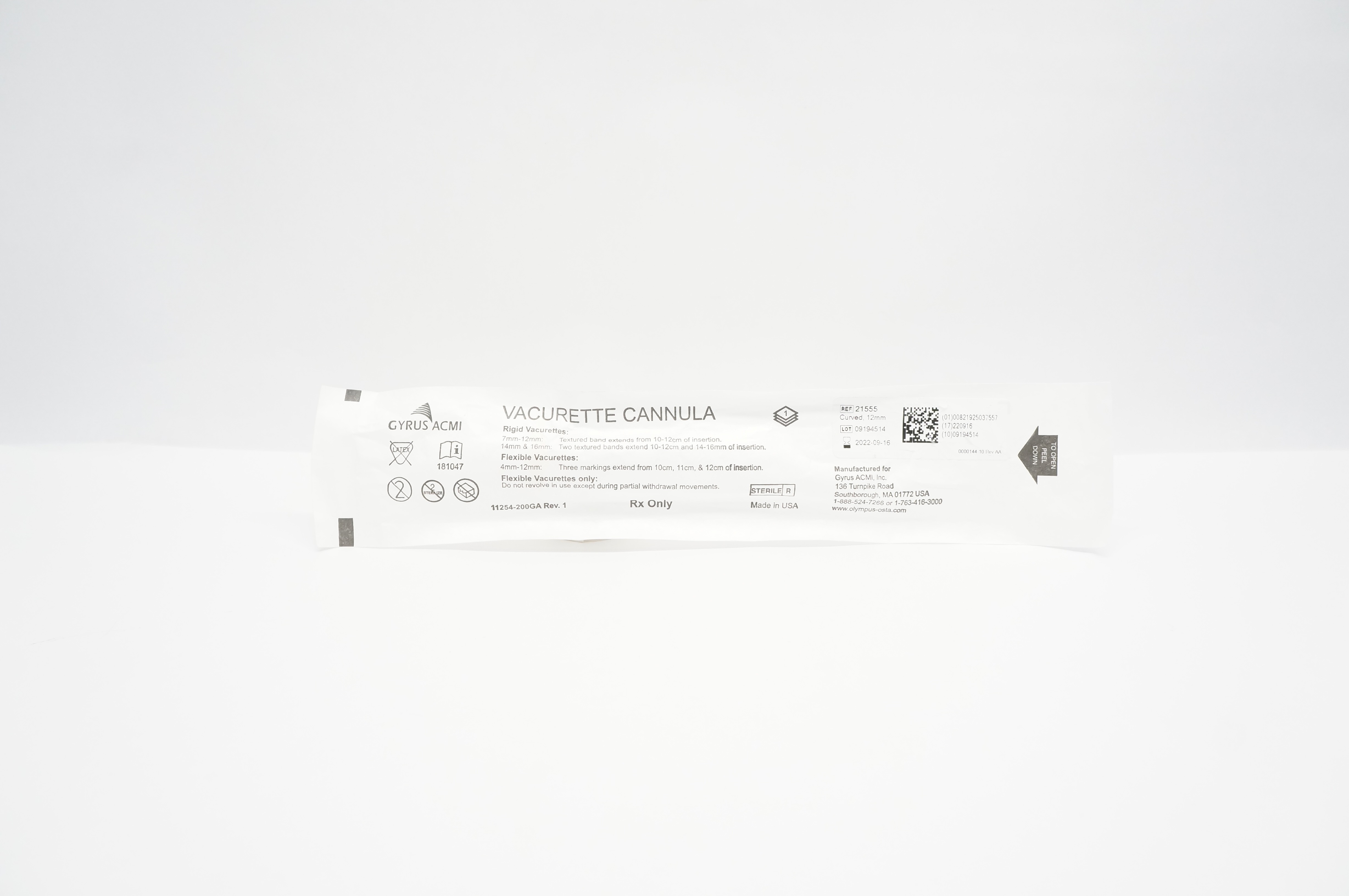 Gyrus ACMI 21555 Vacurette Cannula 12mm Rigid Curved (x)