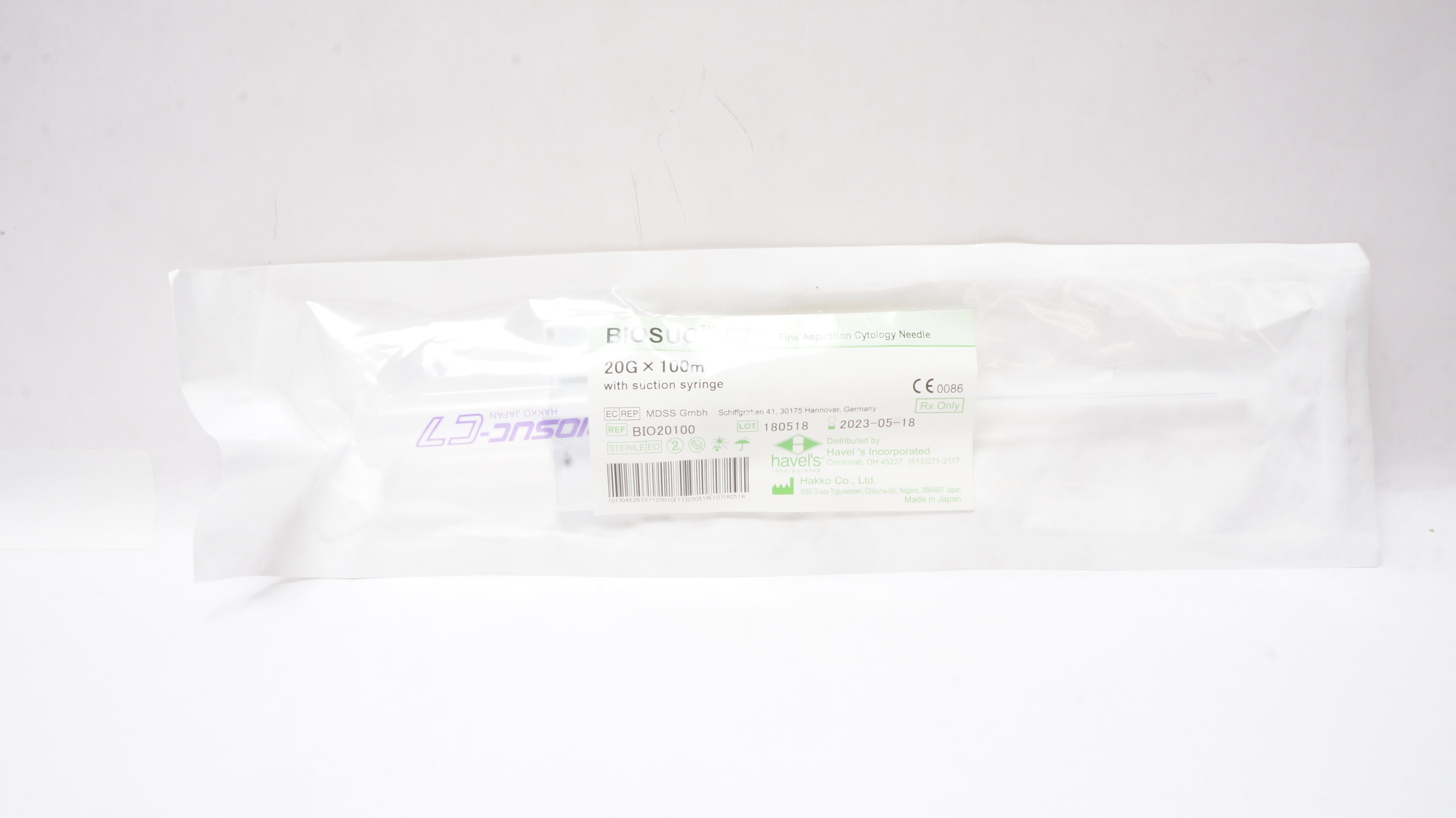 Havels BIO20100 BIOSUC-C7 Fine Aspiration Cytology Ndle. 20G x 100mm (x)