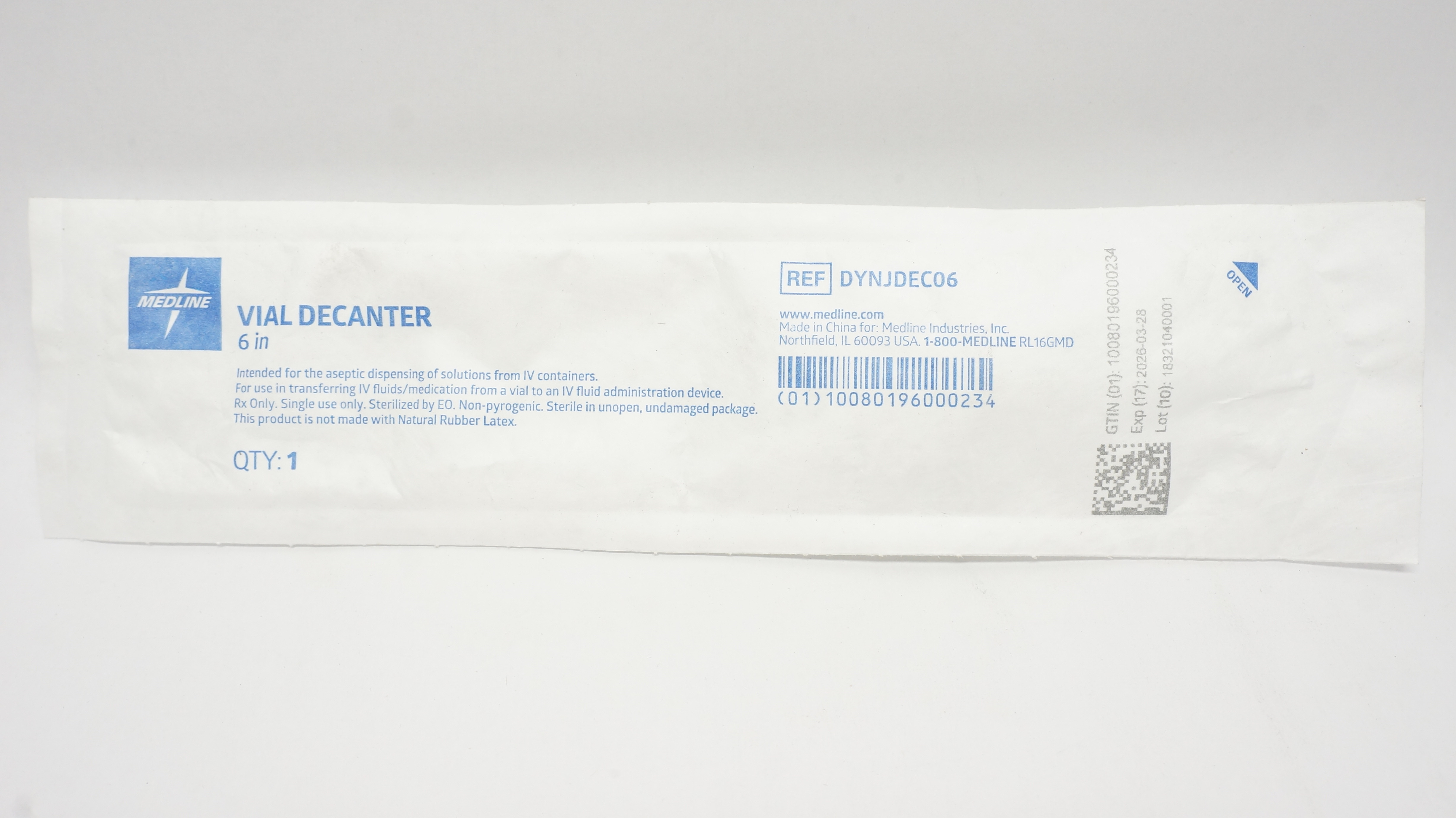 Medline DYNJDEC06 Vial Decanter 6inch