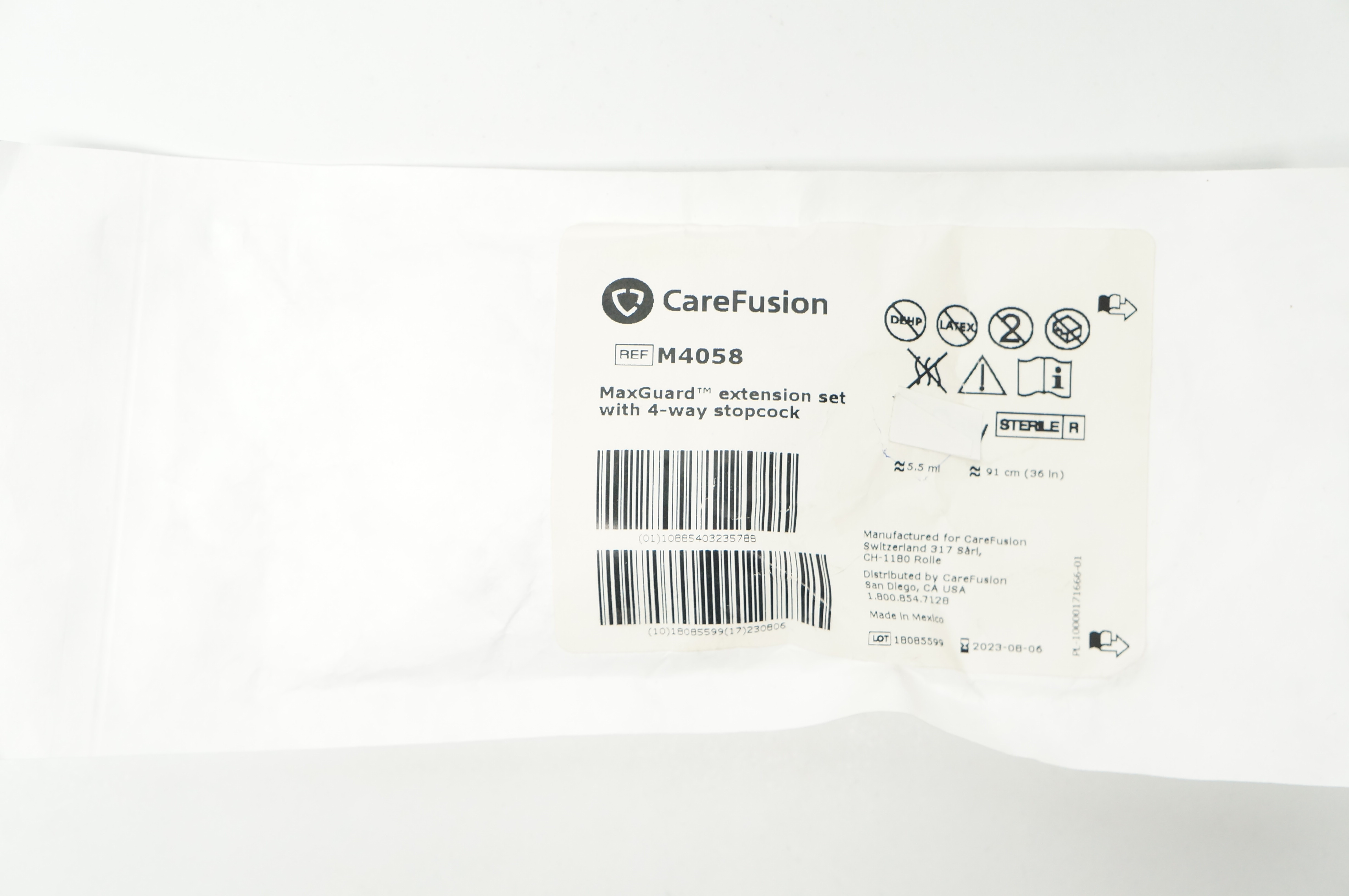 CareFusion M4058 MaxGuard Extension Set with 4-Way Stopcock 36inch x 5.5ml