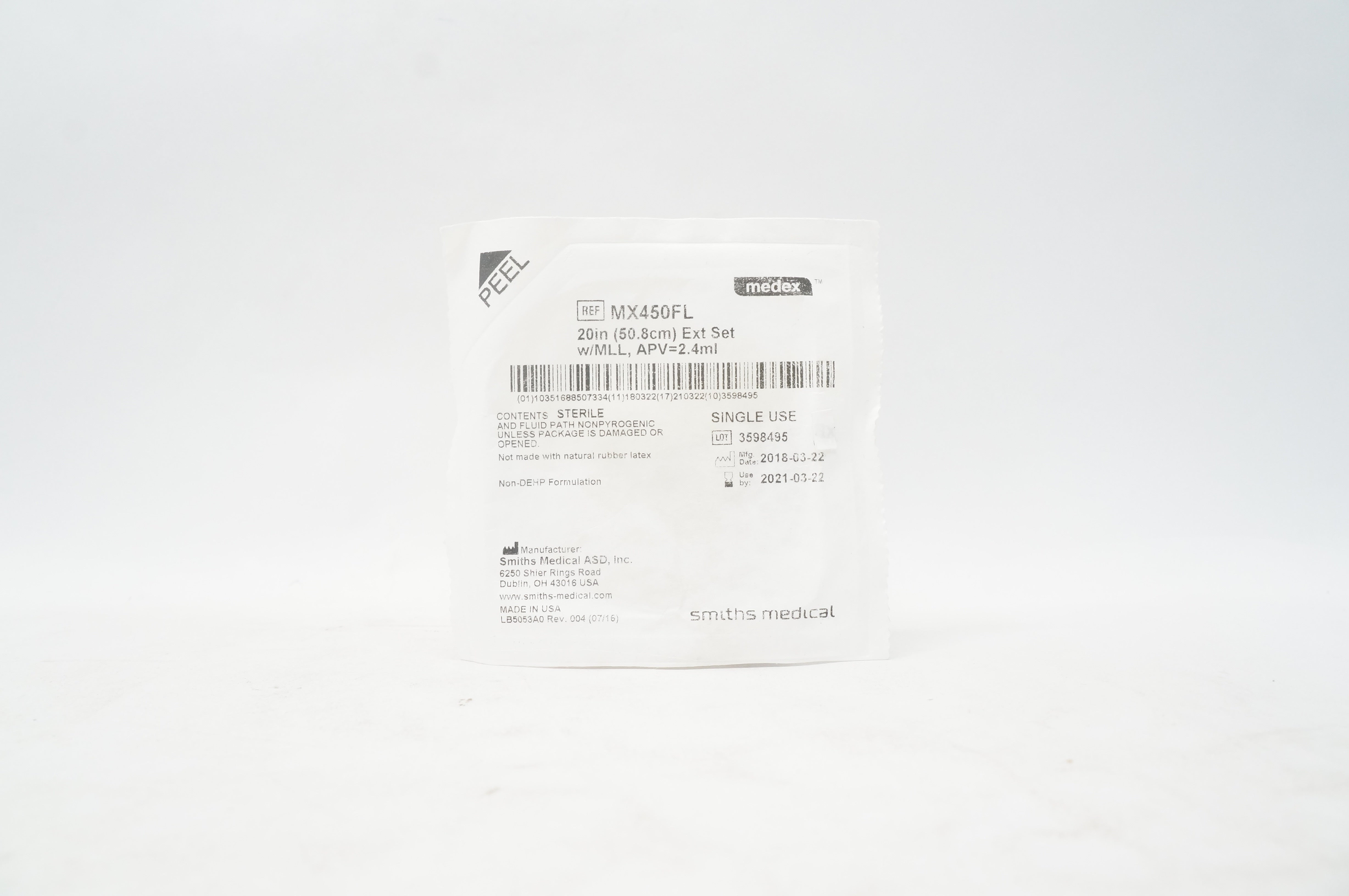 Smiths Medical MX450FL 20inch Ext Set w/MLL, APV 2.4ml (x)