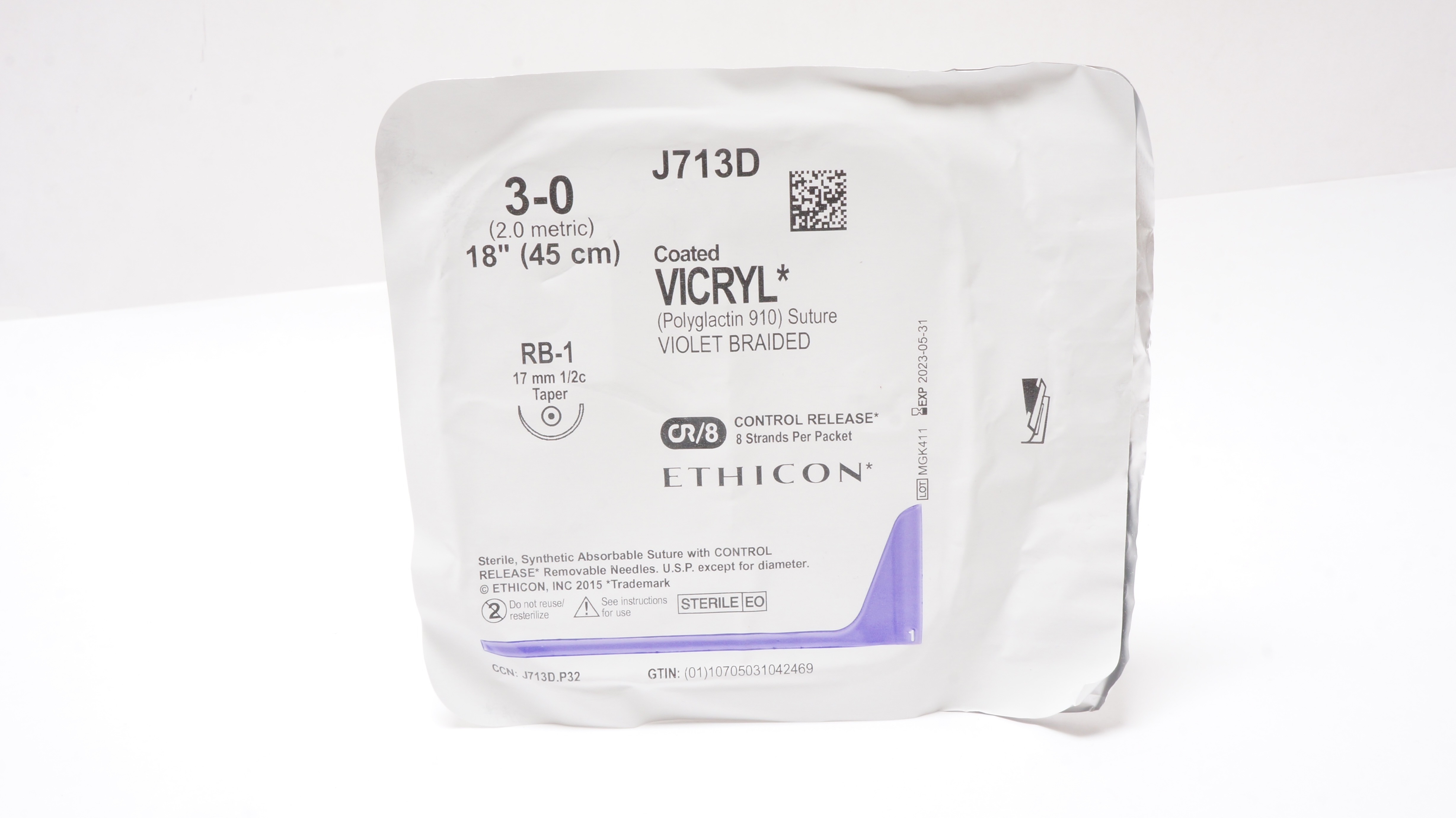 Ethicon J713D 3-0 VICRYL RB-1 17mm 1/2c Taper 18 in CR/8 (x)