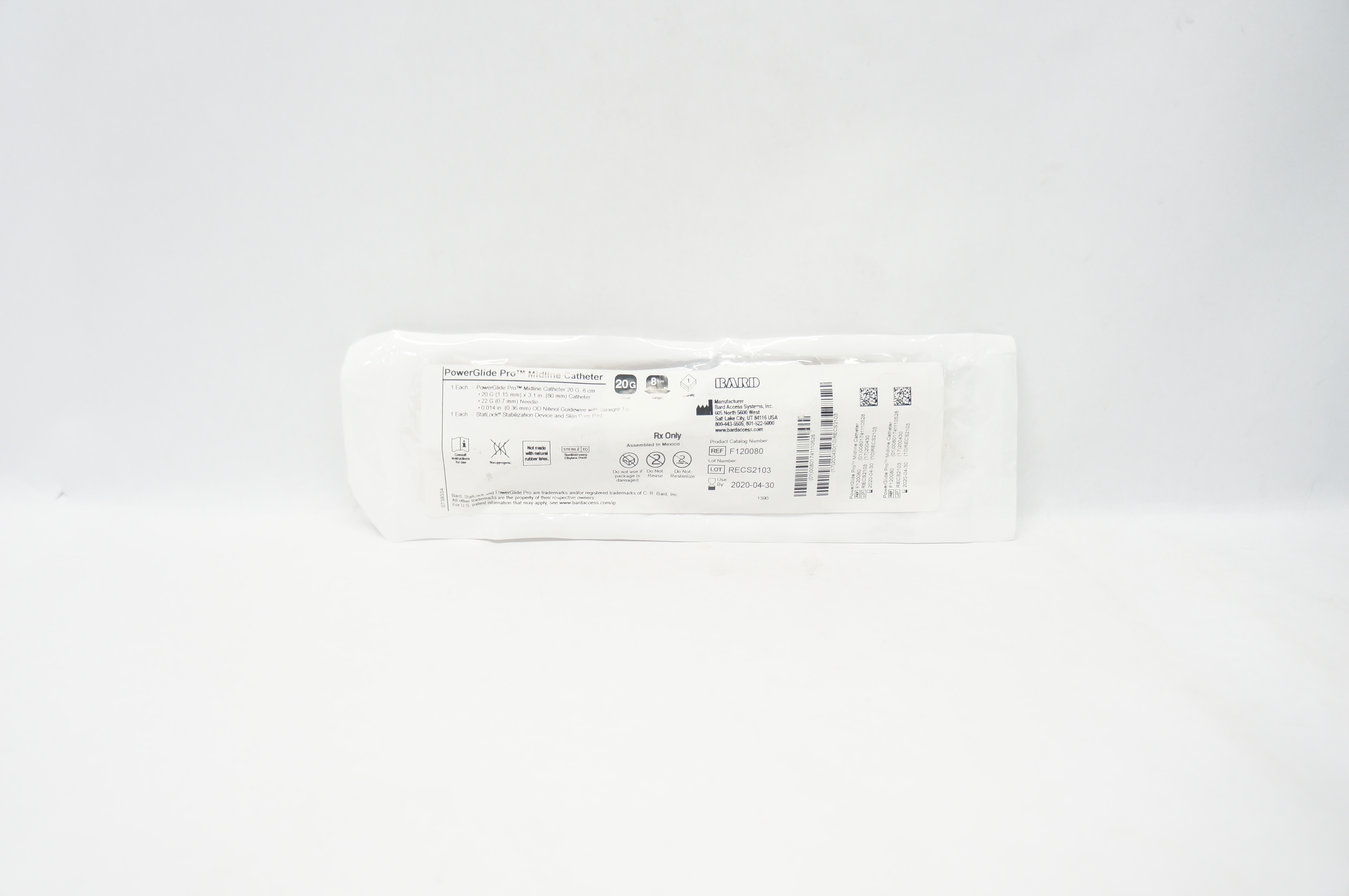 Bard F120080 Power Glide Pro Midline Cath. 20G x 8cm (x)