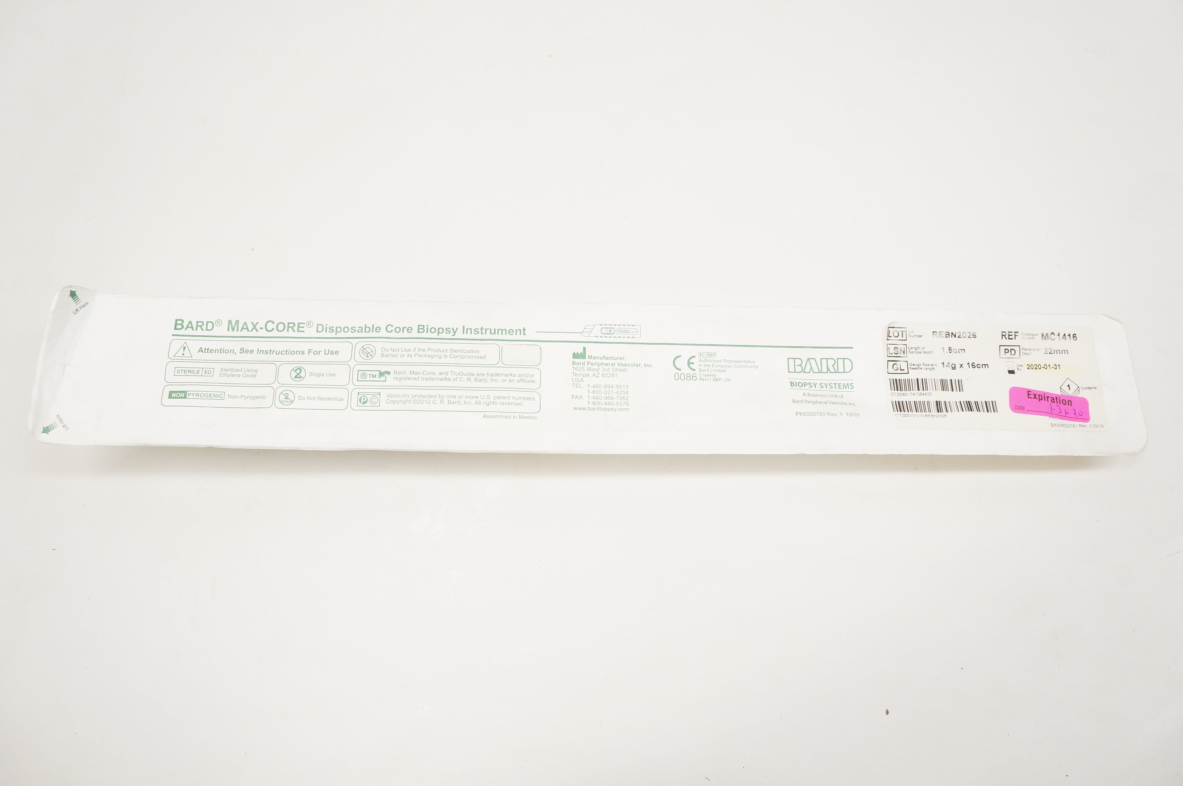 Bard MC1416 MAX-Core Disposable Core Biopsy Instrument 14G x 16cm (x)