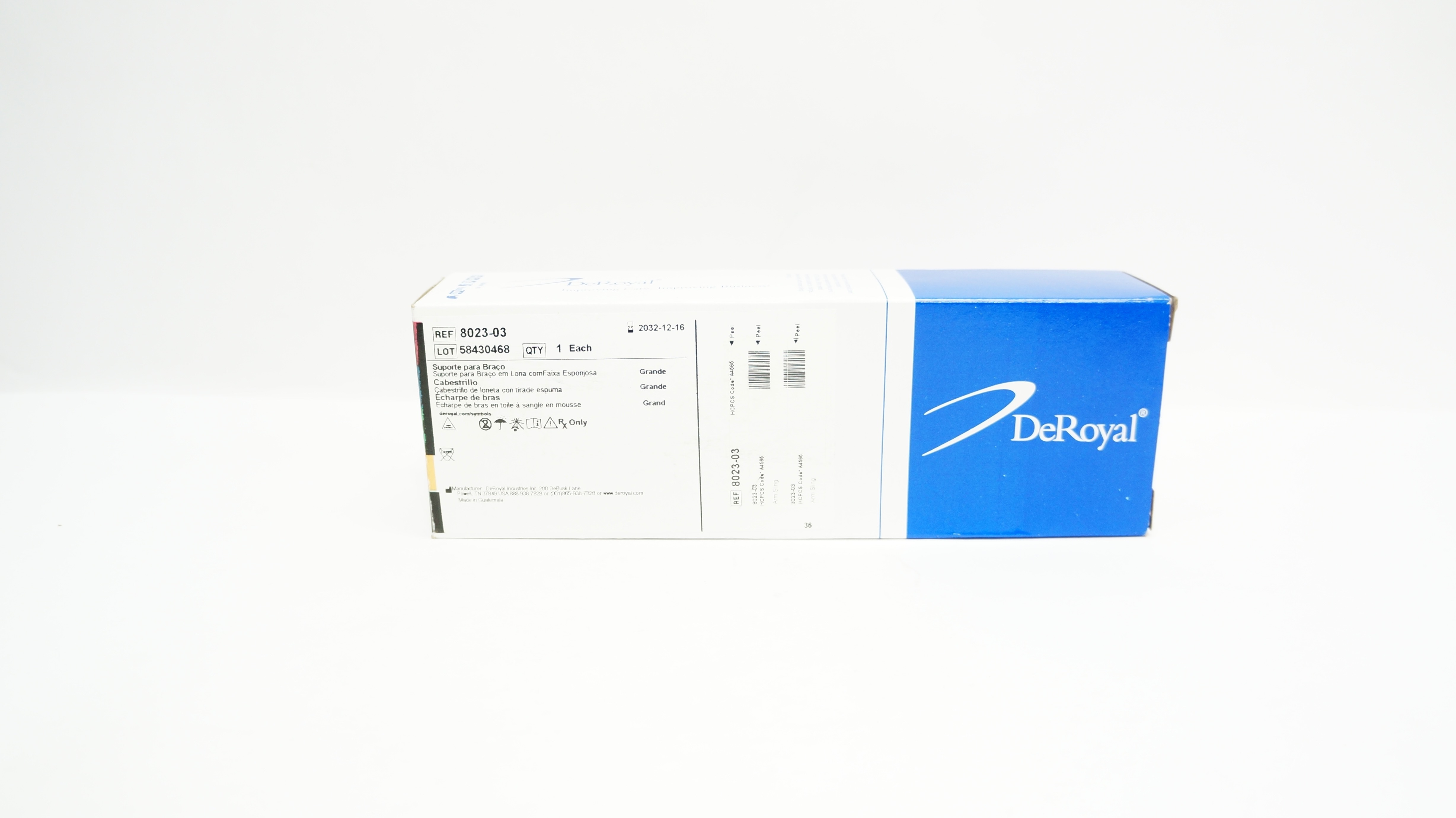 DeRoyal 802303 Canvas Arm Sling with Foam Strap, Large