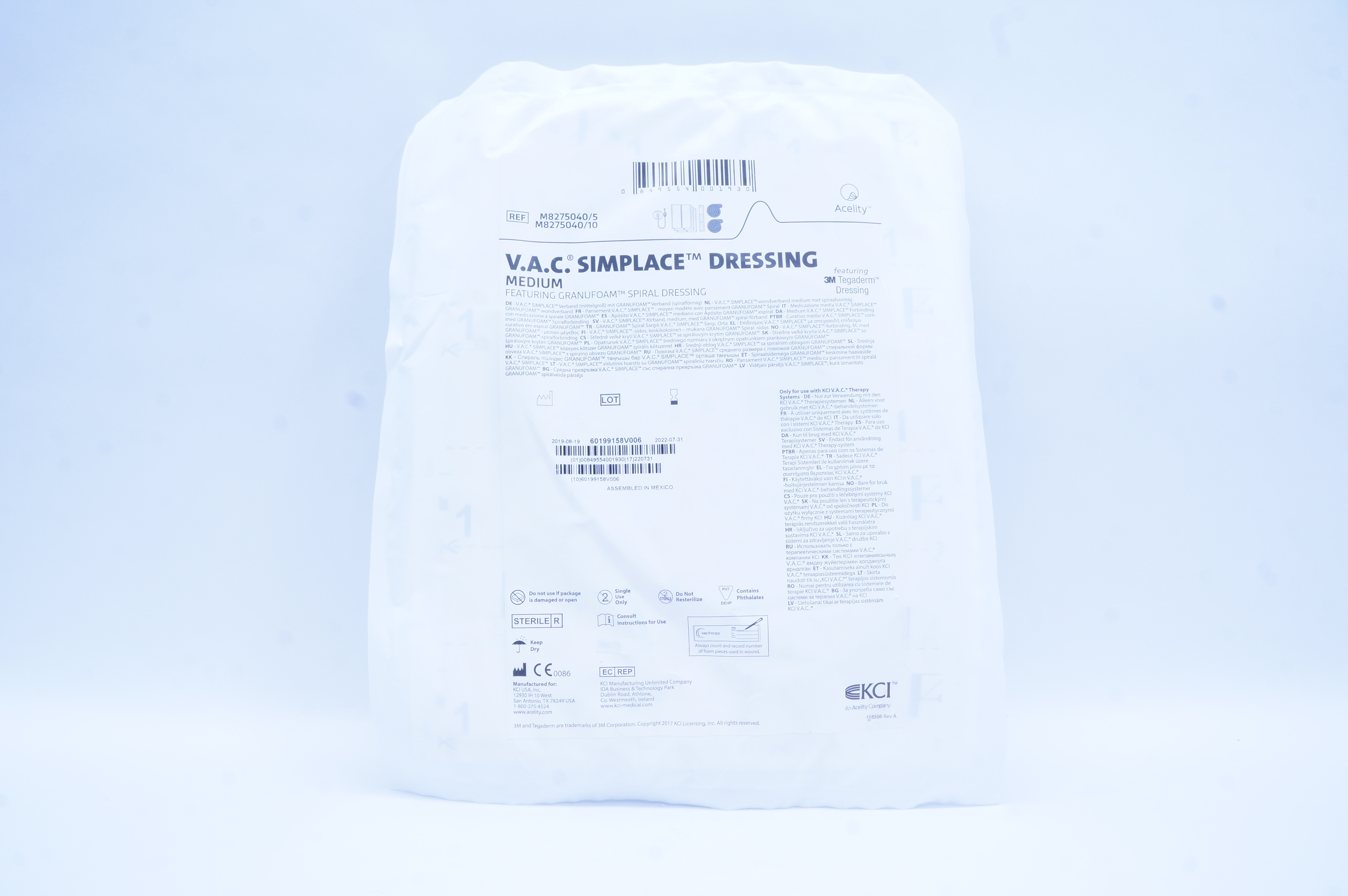 KCI M8275040/5 V.A.C. Simplace Featuring Granufoam Spiral Dressing, Medium
