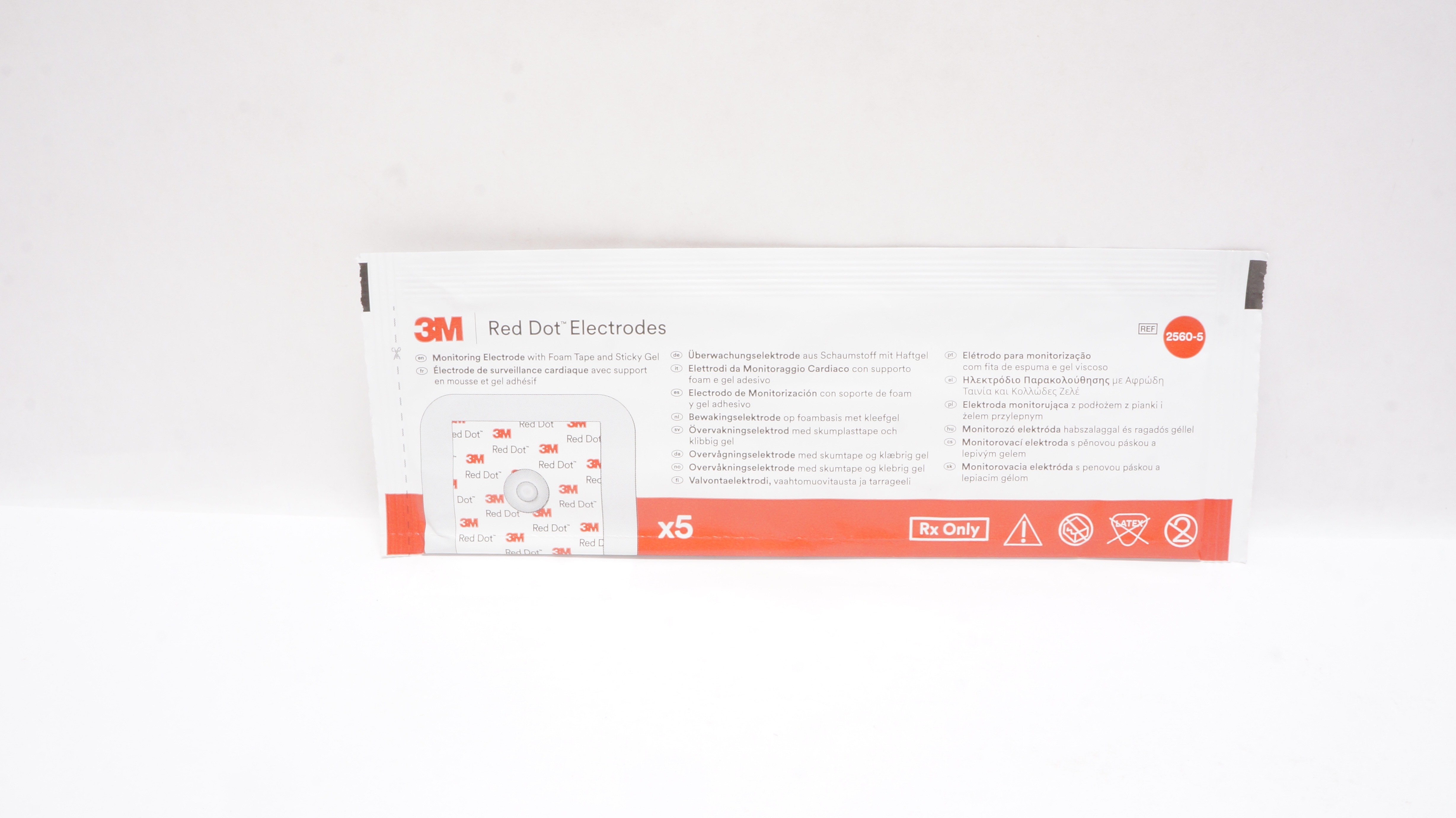 3M 2560-5 Red dot Monitoring Electrode with Foam Tape and Sticky Gel - Pack of 5