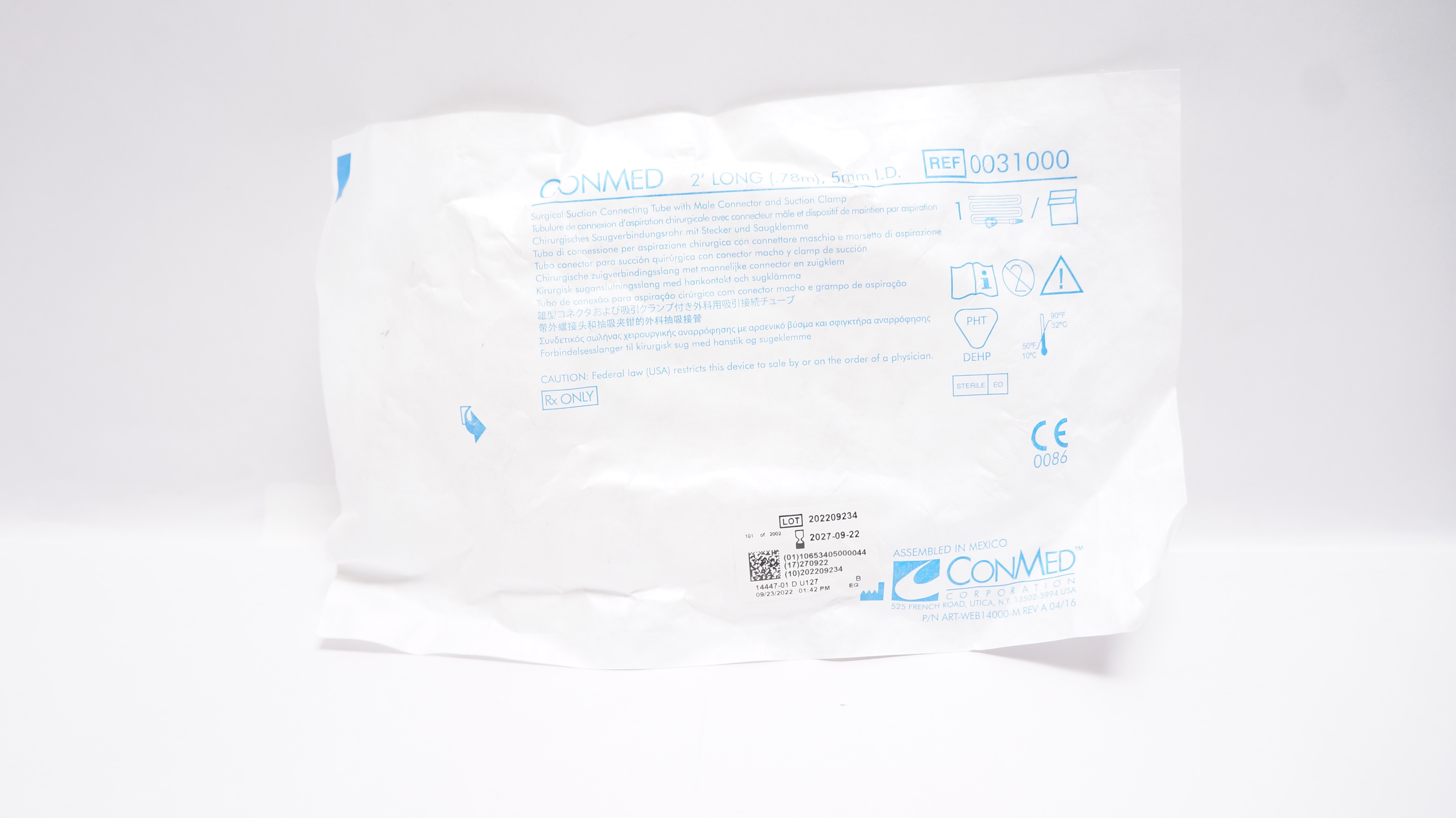 ConMed 0031000 Surgical Suction Connecting Tube 2 Ft. x 5mm I.D.