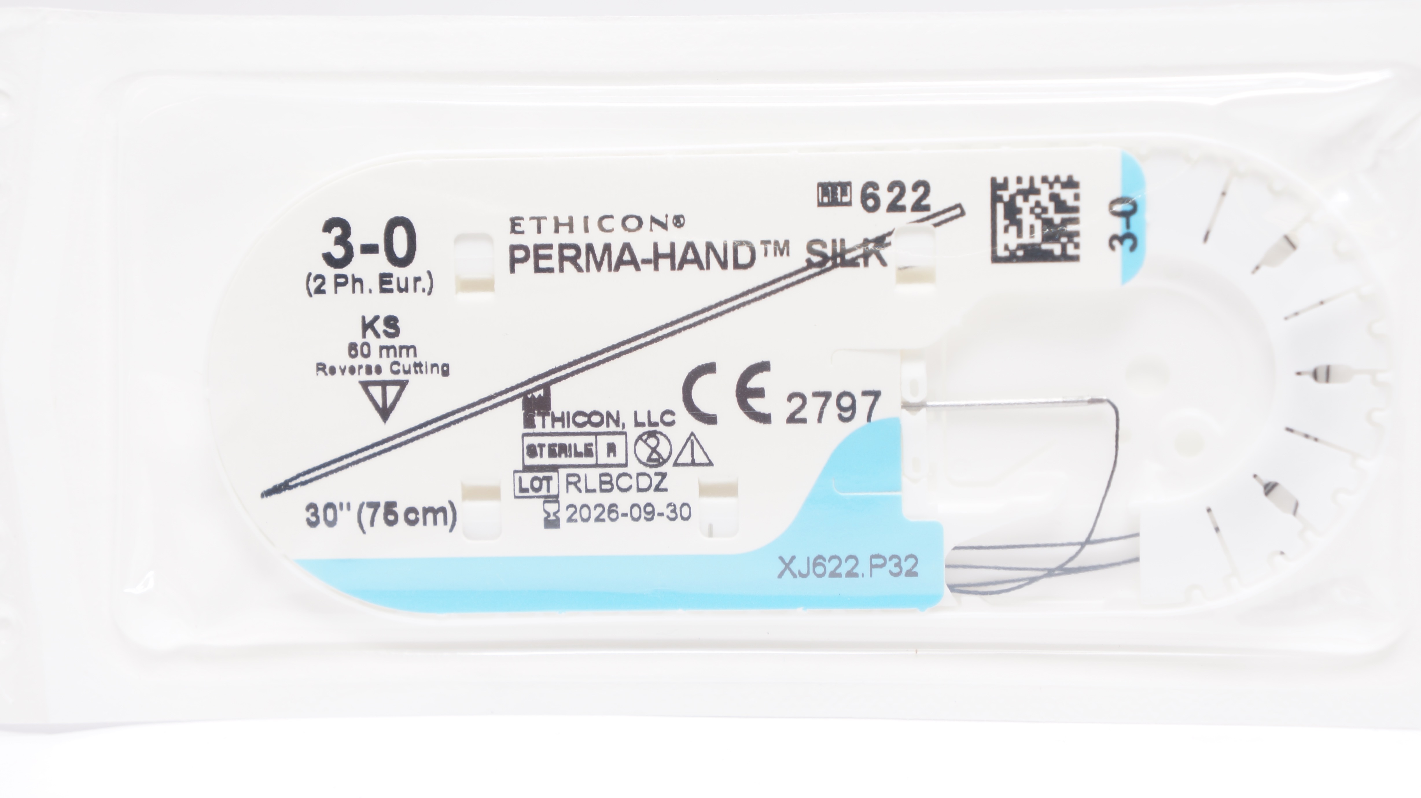 Ethicon 622 3-0 Perma-Hand Silk Surgical Stre KS 60mm Reverse Cutting 30inch