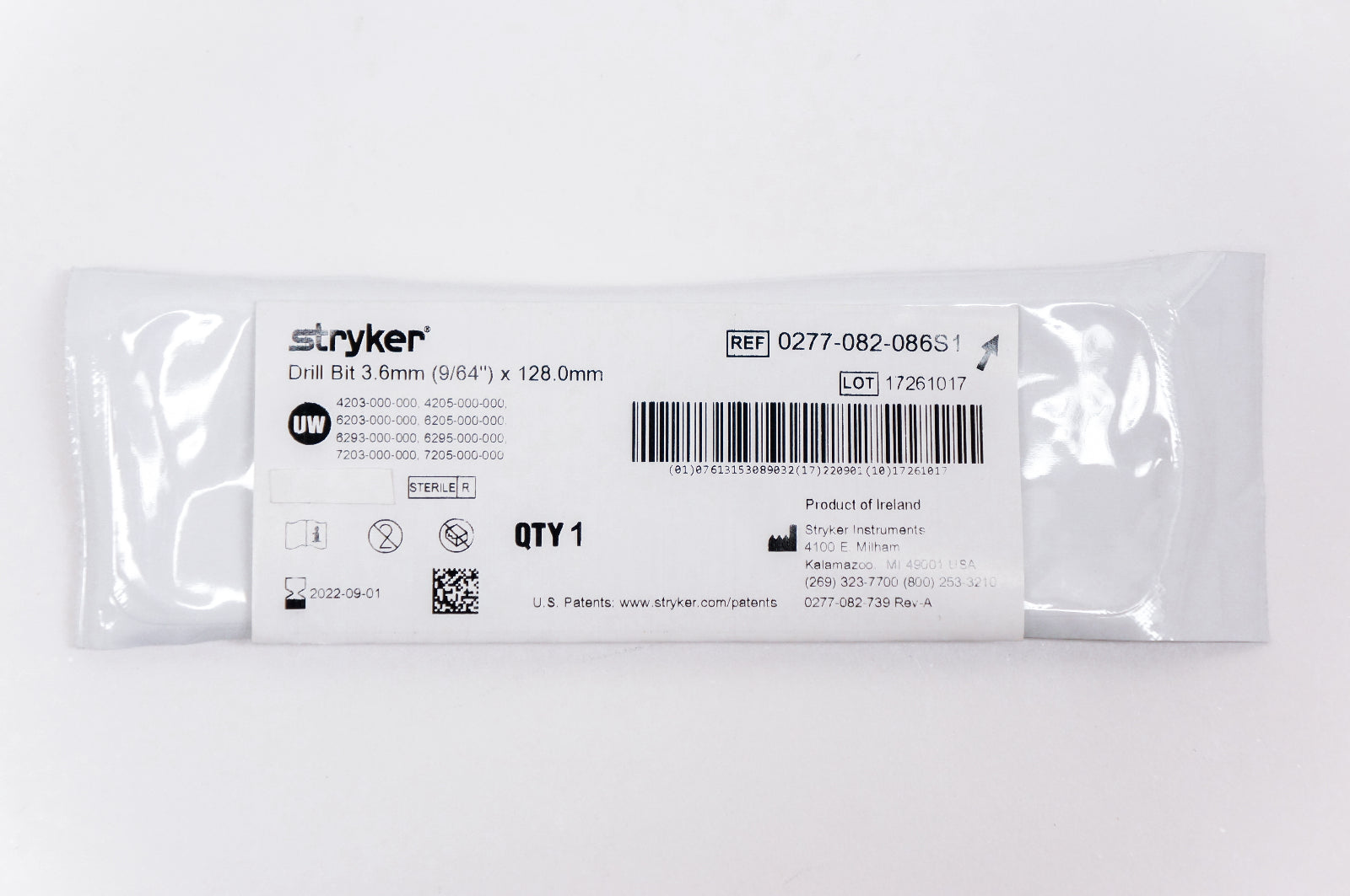 Stryker 0277-082-086S1 Drill Bit 3.6mm x 128.0mm