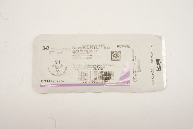 Ethicon VCP416 3-0 Vicryl Plus Antibacterial Stre. SH 26mm 1/2c Taper 27 inch