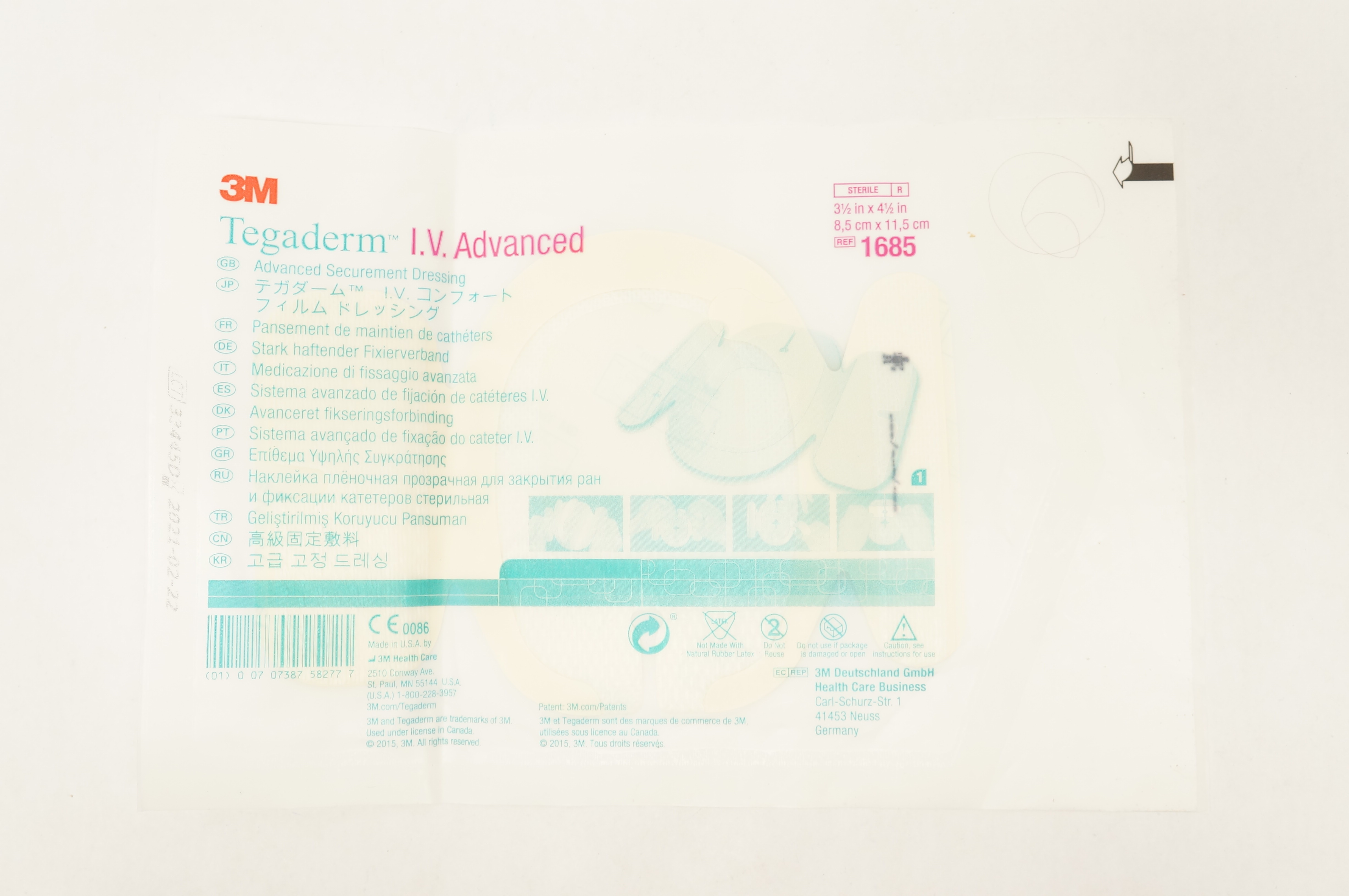 3M 1685 Tegaderm I.V. Advanced Securement Dressing 3-1/2 x 4 1/2 inch (x)