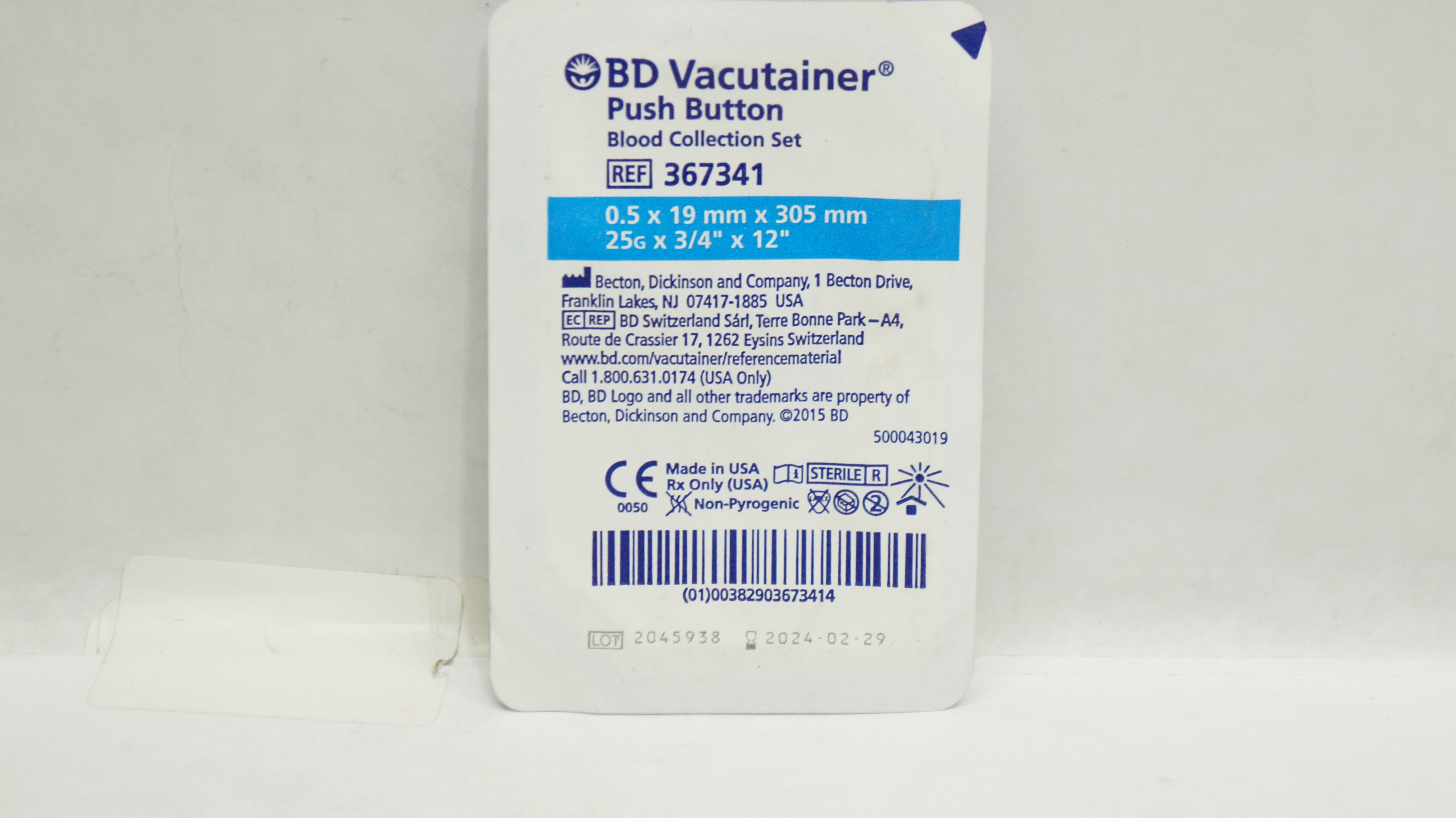 367336 BD 367341 Vacutainer Push Button Blood Collection Set 25G x 3/4inch x ...