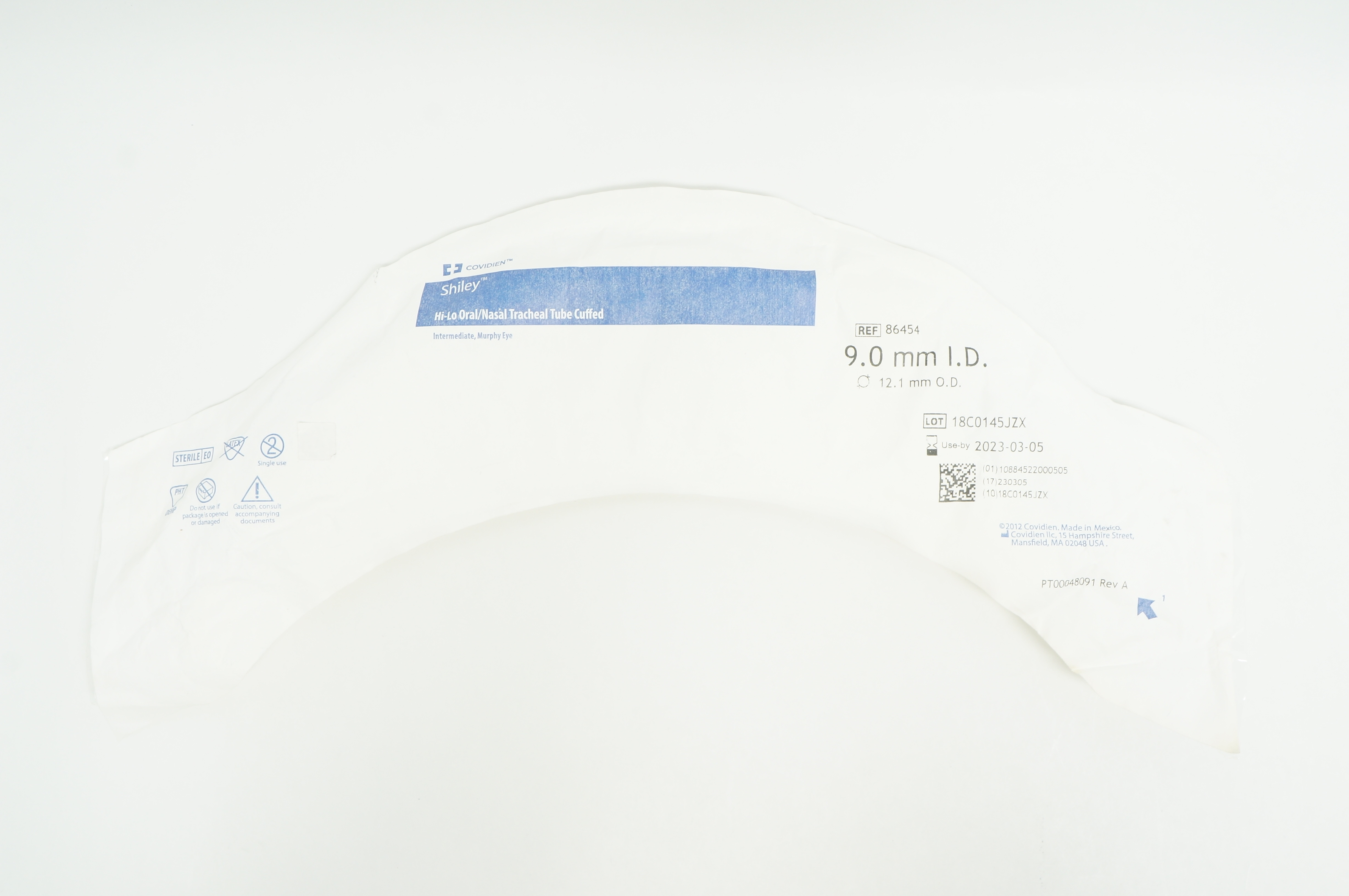 Covidien 86454 Shiley Hi-Lo Oral/Nasal Tracheal Tube Cuffed 9.0mm ID x 12.1mm OD