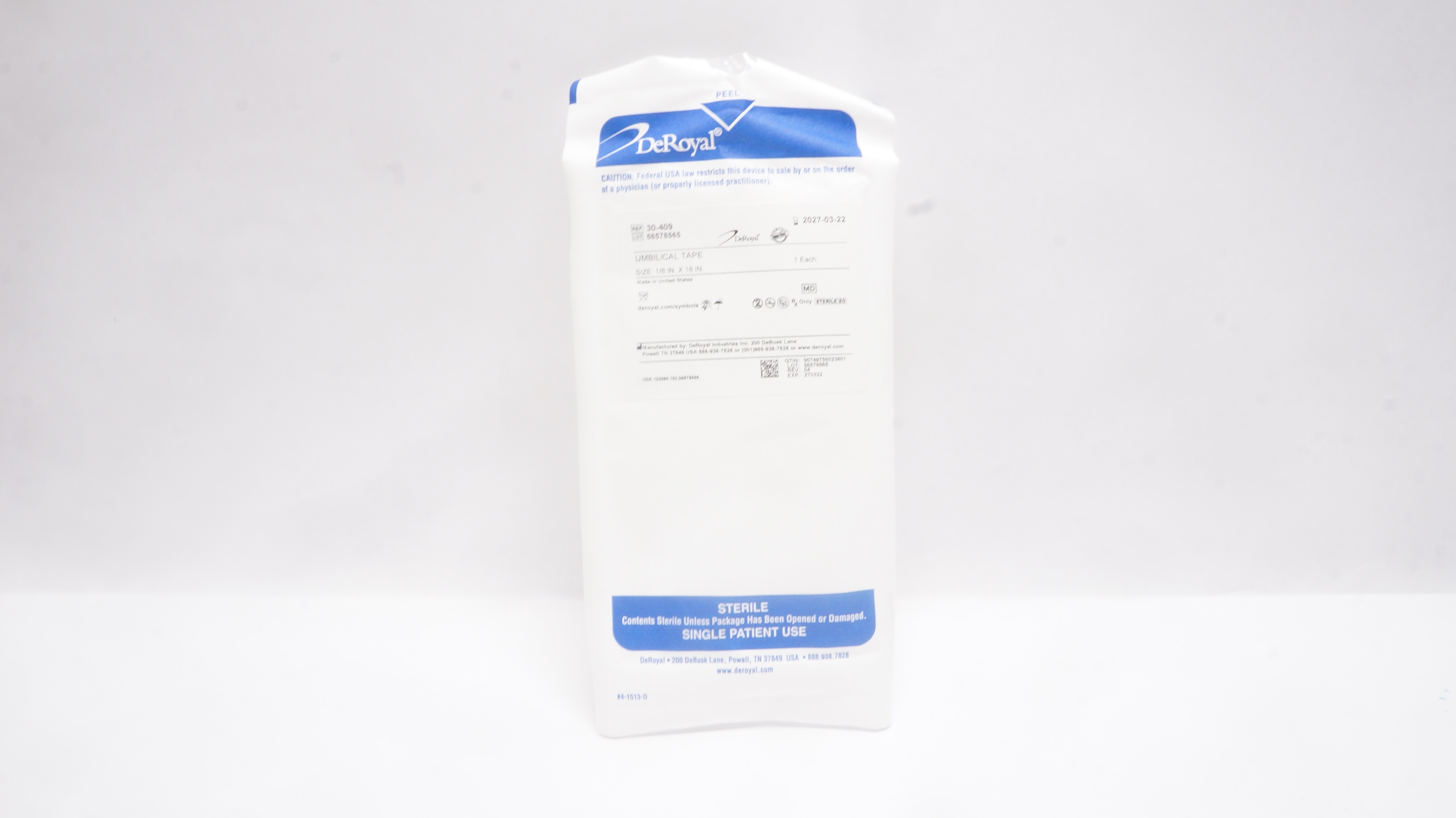 DeRoyal 30-409 Umbilical Tape 1/8inch x 18inch