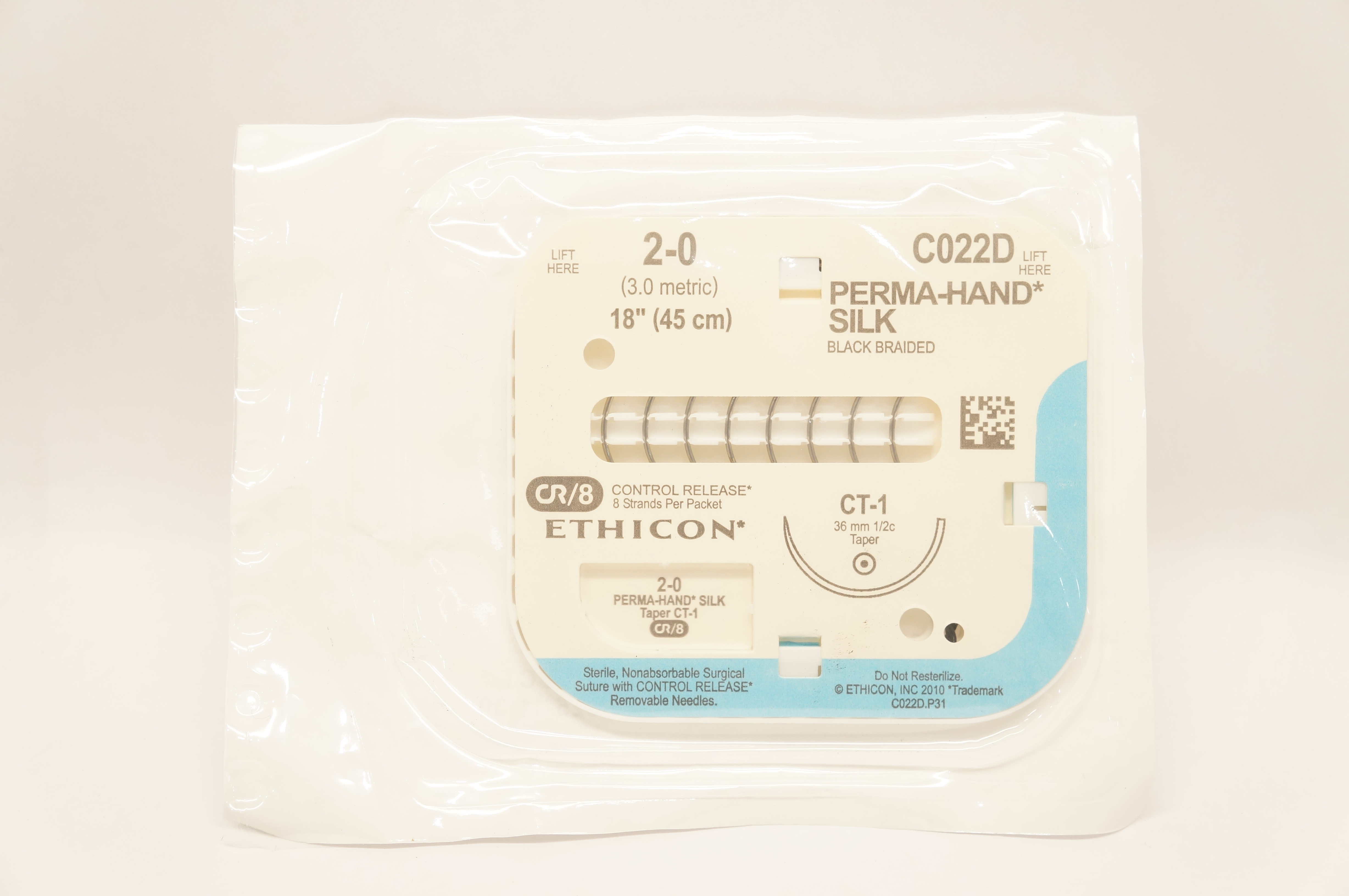 Ethicon C022D Perma-Hand Silk Black Braided 2-0 Taper CT-1, 2-0 18inch