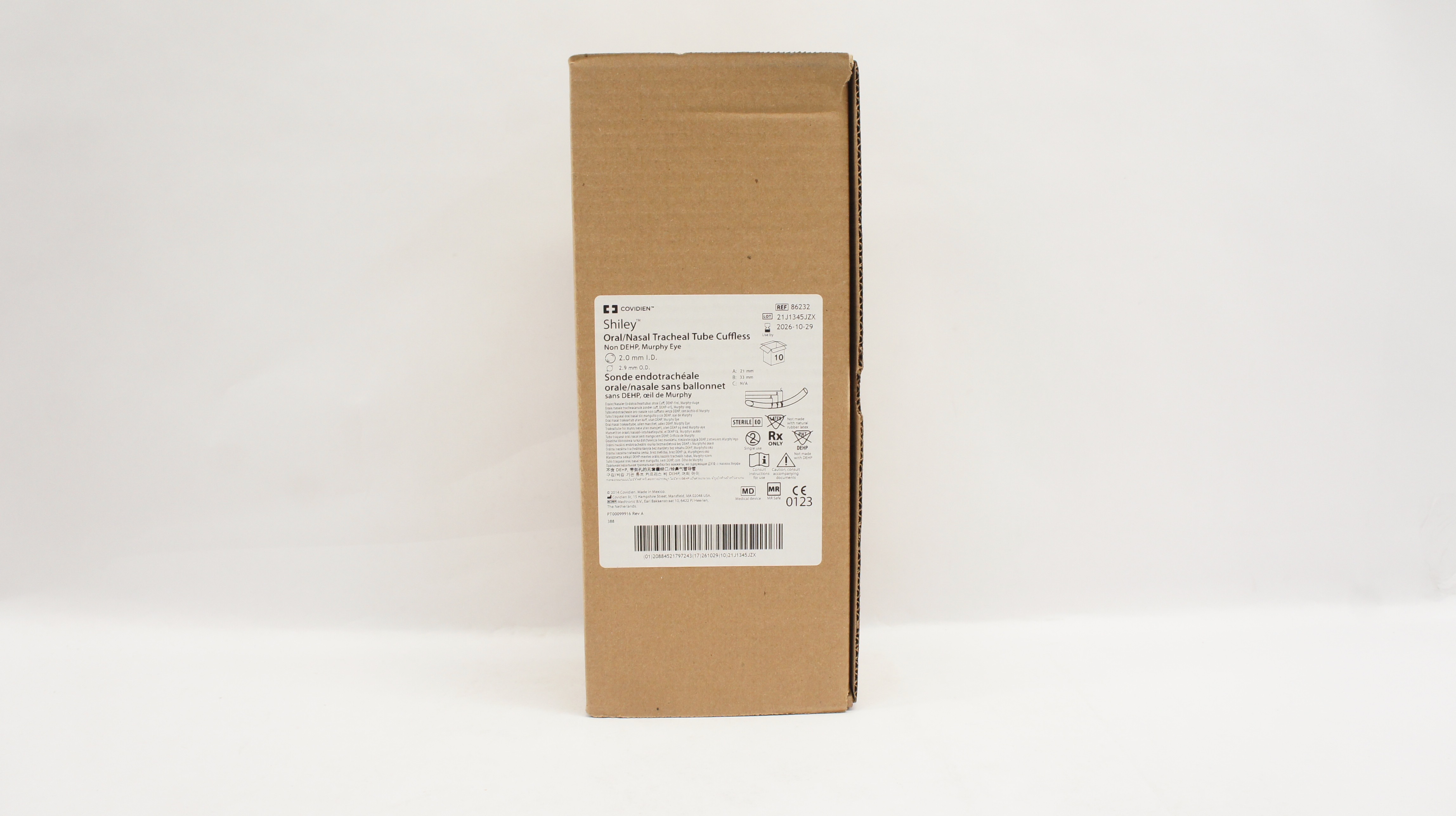 Covidien 86232 Shiley Oral/Nasal Endotracheal Tubes Cuffless 2.0x2.9mm-Box of 10